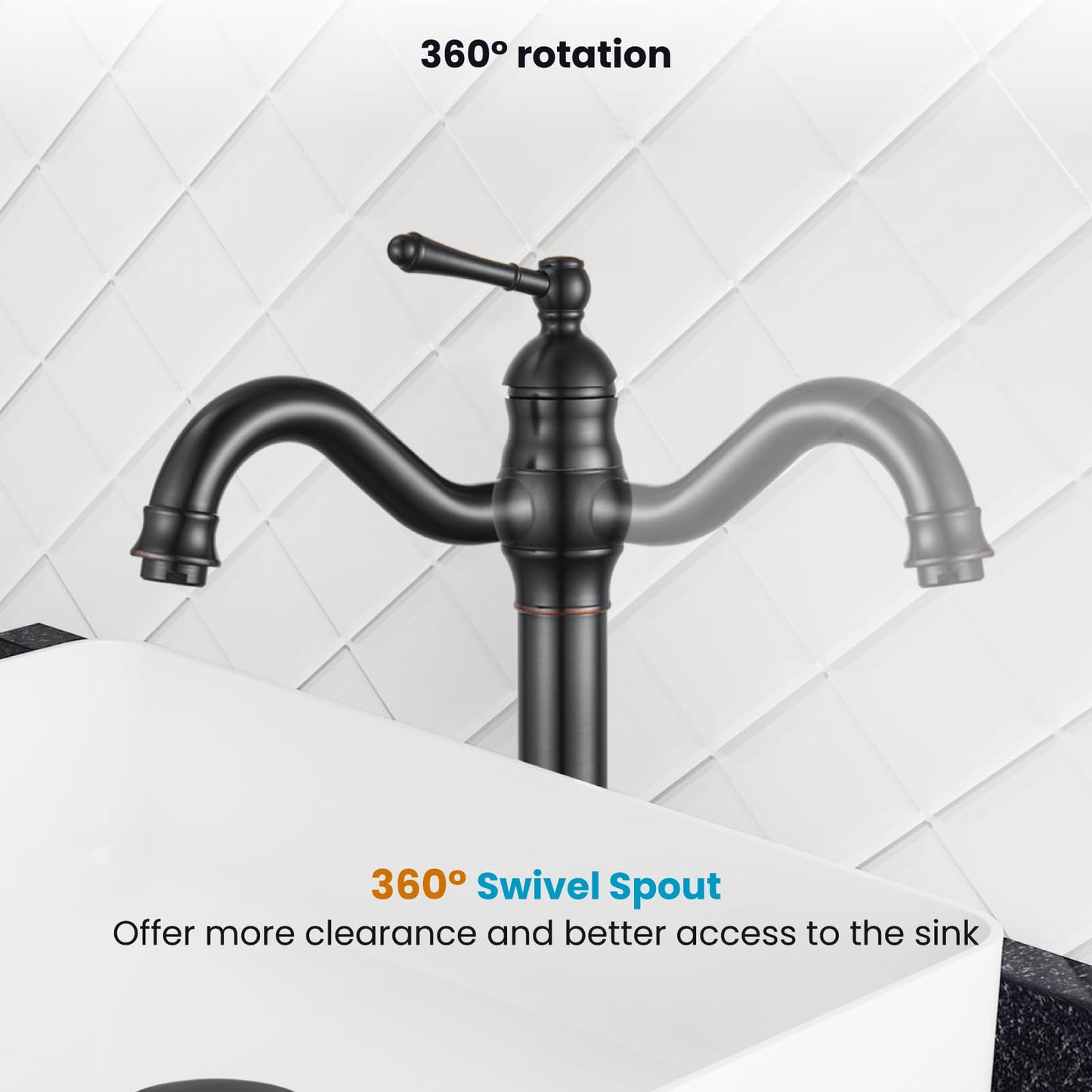 gotonovo Single Handle Vessel Sink Faucet 360° Swivel Bathroom Faucet One Hole Farmhouse Lavatory Vanity Faucet Bowl Sink Mixer Tap with Pop Up Drain, Oil Rubbed Bronze