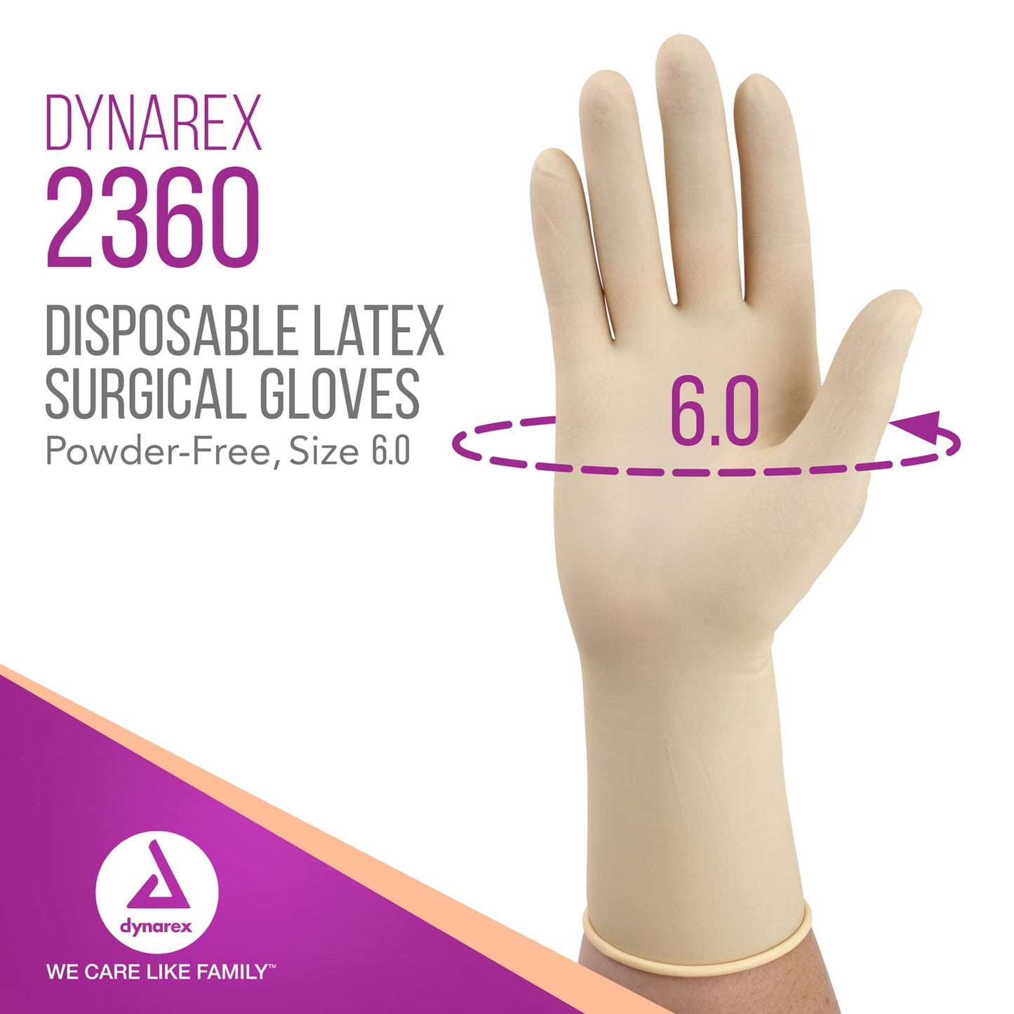 Dynarex Sterile Disposable Latex Surgical Gloves, Powder-Free, Sterilely Packaged in Pairs, Professional Medical and Healthcare Use, Veterinary Clinic, Bisque, Size 6.0, 1 Box of 50 Pairs of Gloves