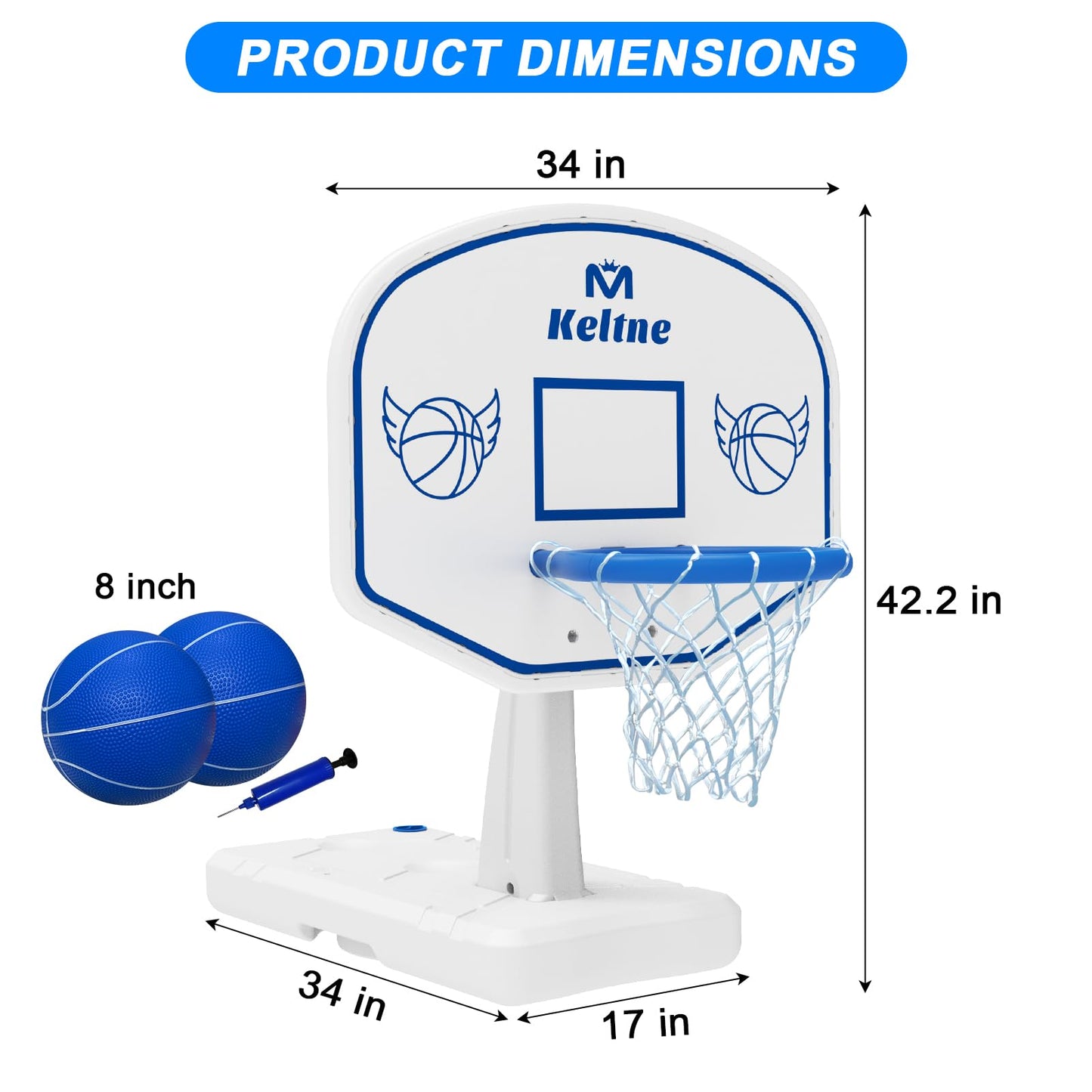 Pool Basketball Hoop, 34"x34"x42.2" Oversized Pool Toys with 2 Balls/Nets/Pump for Poolside Water Basketball Game, Pool Basketball Goal for Inround Pool & Deck - Swimming Pool Games for Kids Adults