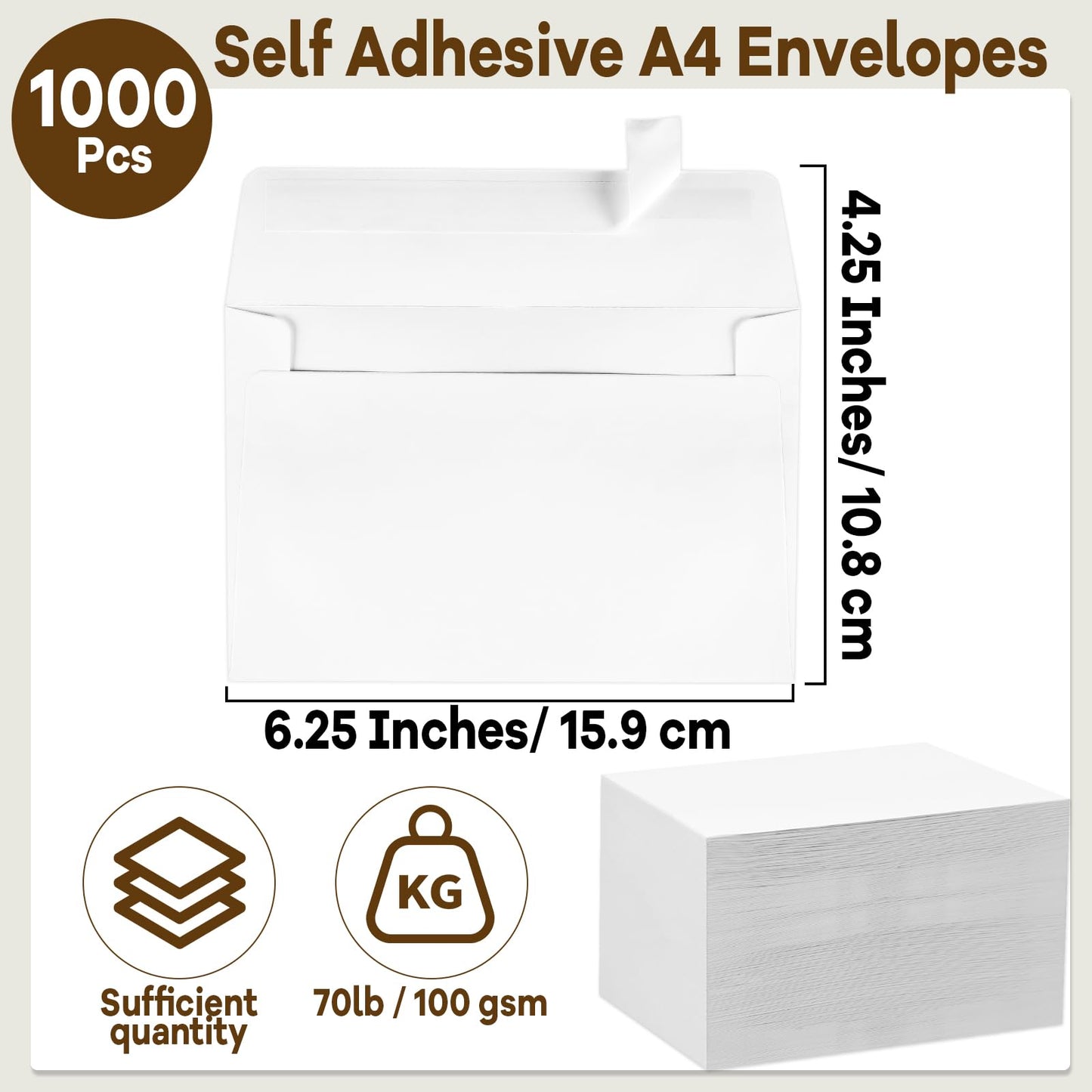 gisgfim 1000 Pcs A4 Envelopes with Self Adhesive 4.25x6.25 In White Invitation Envelopes for 4x6 Cards Printable Mailing Mailers Bulk for Wedding Baby Shower Postcard Photo Thank Notes Greeting Card