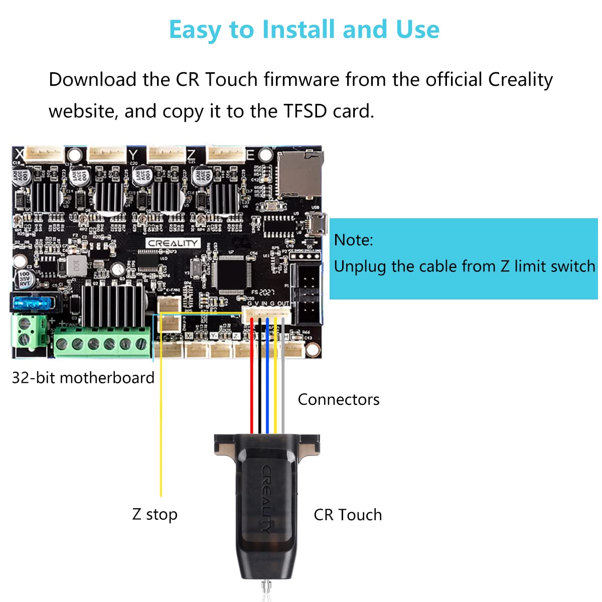 Creality CR Touch Auto Bed Leveling Sensor Kit for 3D Printer with Metal Push Pin for Ender 3/Ender 3 V2/Ender 3 Pro/3 Max/Ender 5 pro/CR-10 with 32 Bit V4.2.2/V4.2.7 Mainboard