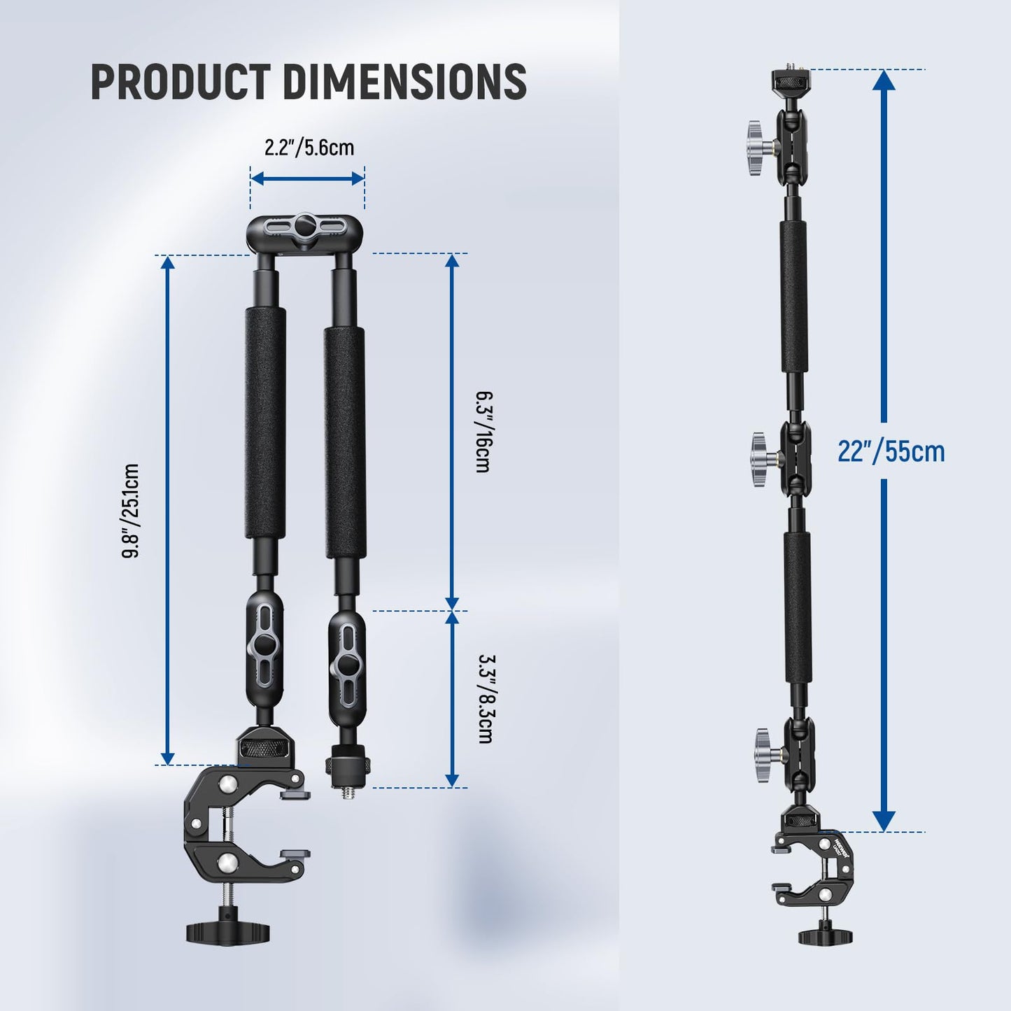 NEEWER 22" Magic Arm w Desk C Clamp, Overhead Camera Mount with Articulating Mic Boom Arm 1/4" 3/8" Threads for ARRI, Desktop Stand Holder for Phone Microphone Webcam Action Camera Video Light, UA057