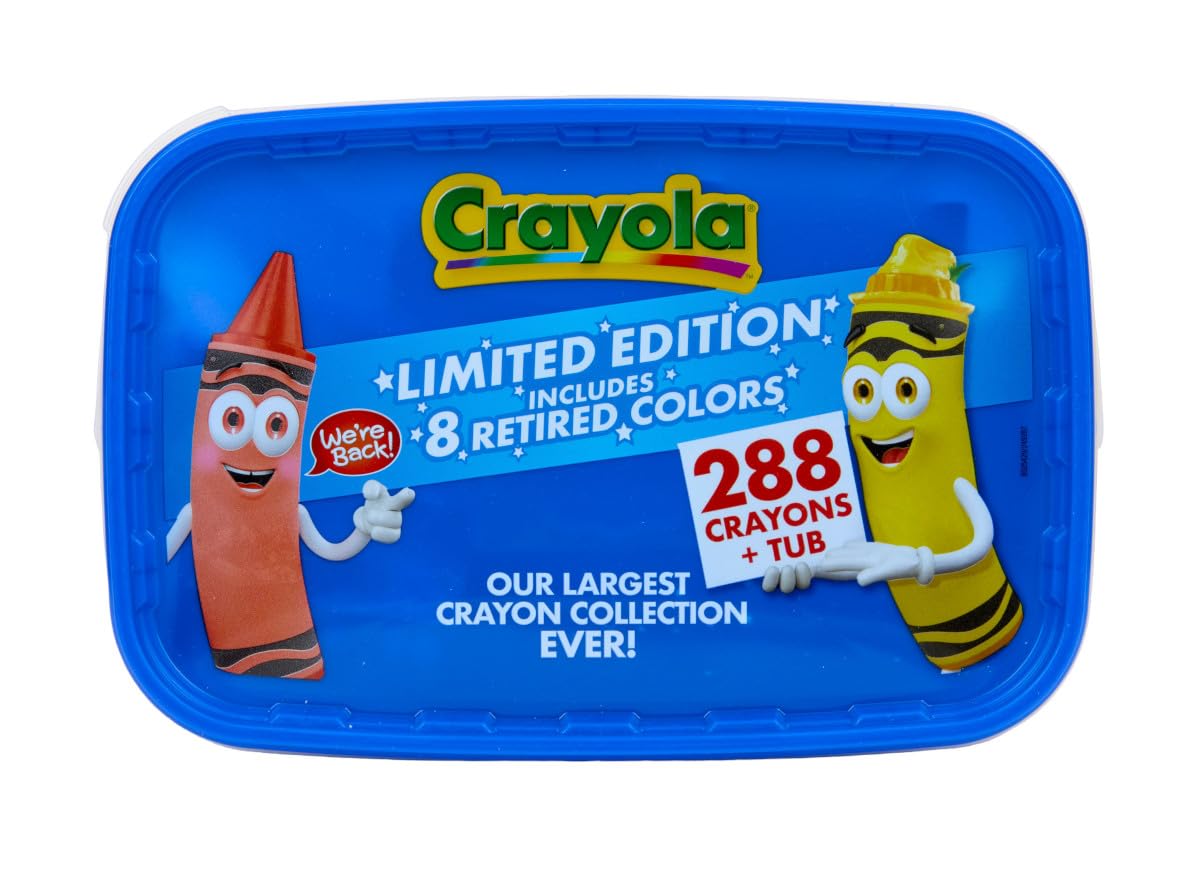Crayola Crayon Tub (288ct), Bulk Crayons for Kids, Limited Edition Crayon Colors, Classroom Art Supplies for Preschool & Kindergarten,