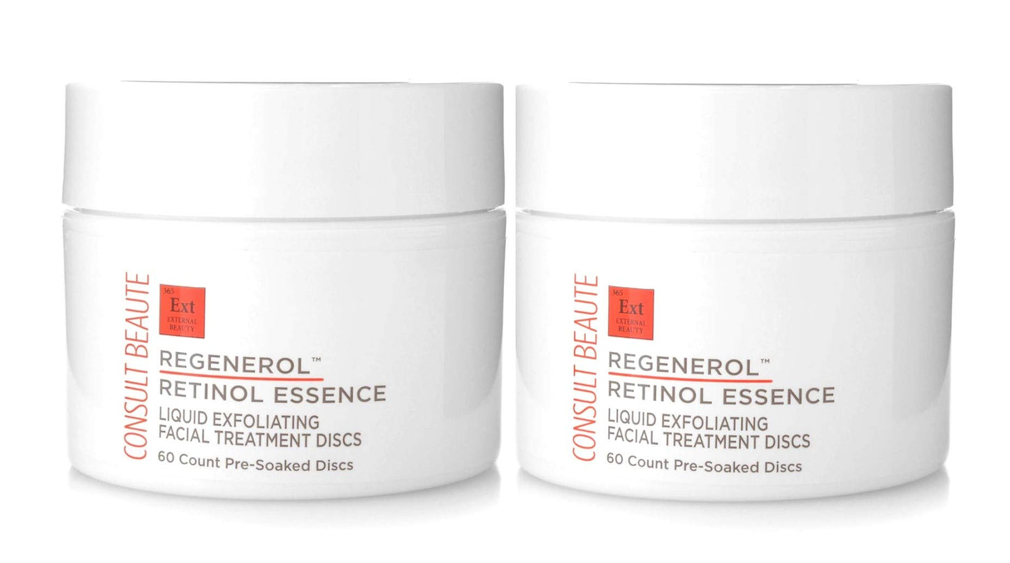 Consult Beaute - Regenerol - Retinol Exfoliating Facial Treatment Discs - Micro Exfoliation for Face - Smoother Skin - 60 Disposable Wipes (2Pack)