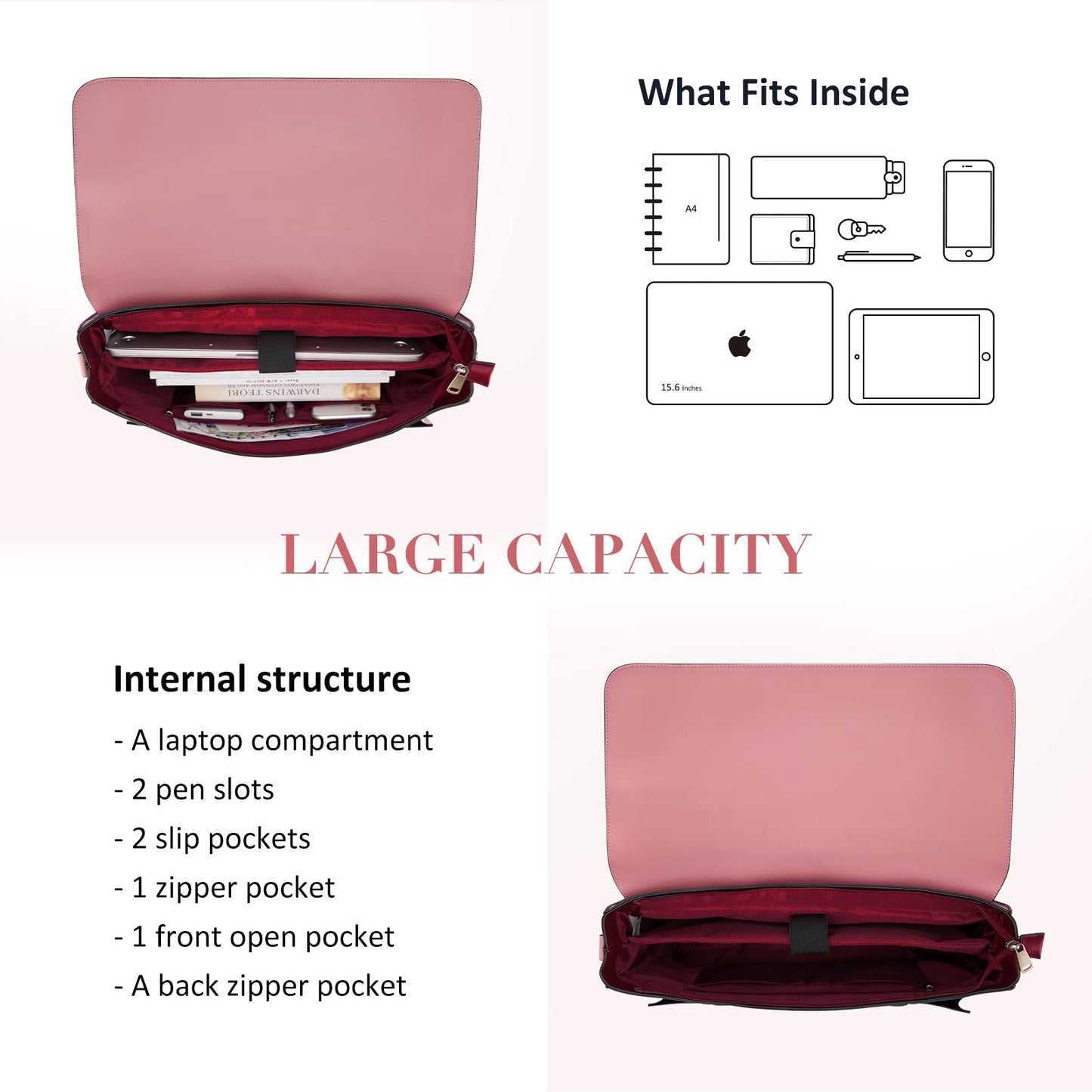 ECOSUSI Laptop Bag for Women Vegan Leather Messenger Purse Fashion Briefcase Backpack 15.6 inch Computer Satchel Handbag