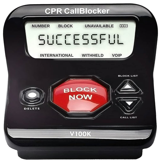 CPR V100K Call Blocker for Landline Phones with Caller ID. Pre-Loaded with 100,000 Nuisance Numbers and Allows Blocking of 10,000 More with a Single Button Press.