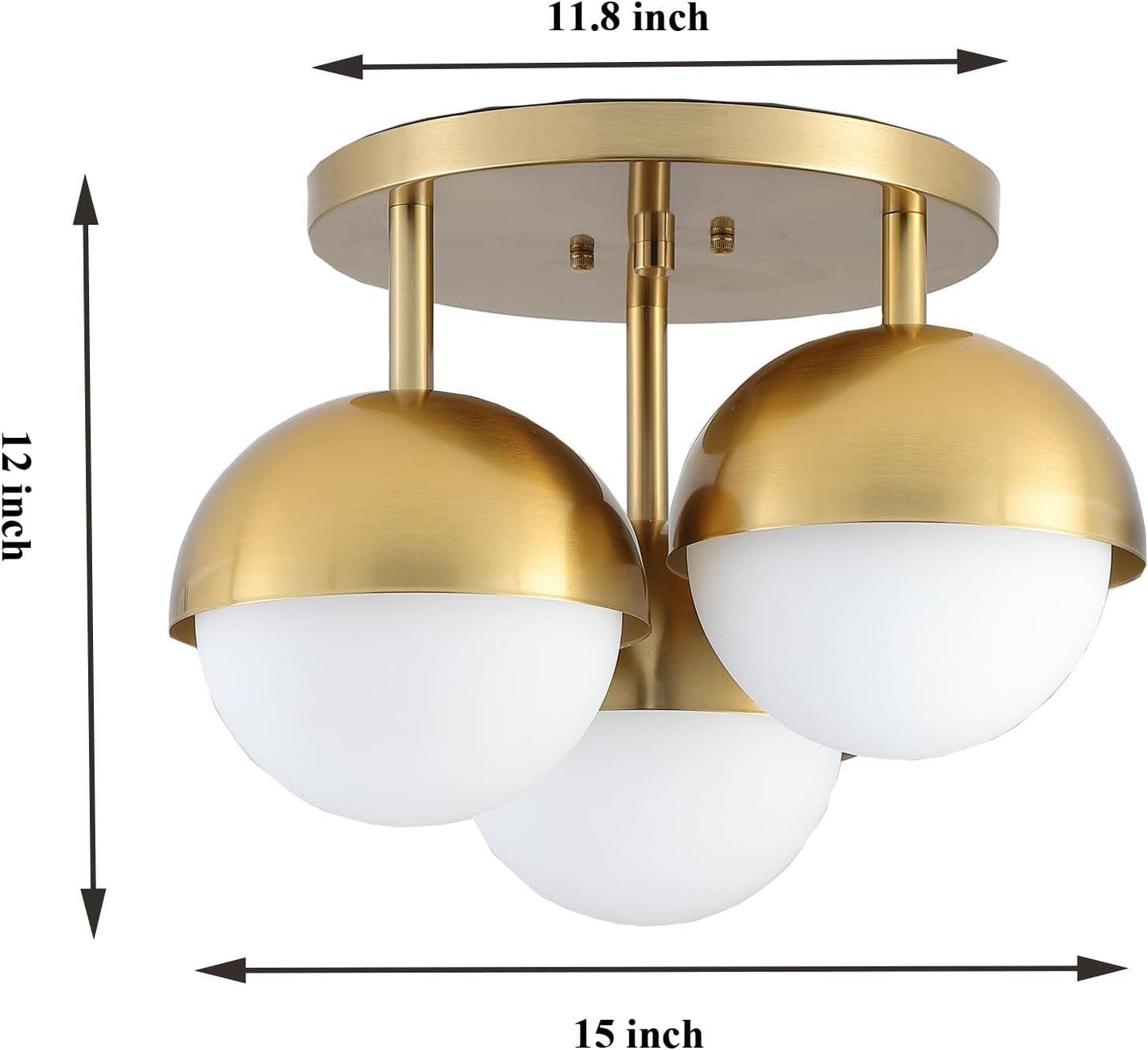 Popity home Globe Flush Mount 3-Light Ceiling Light, Mid Century Modern Brass Gold Ceiling Light Fixture with Globe White Frosted Glass Shade for Bedroom Hallway Entryway Kitchen Living Room
