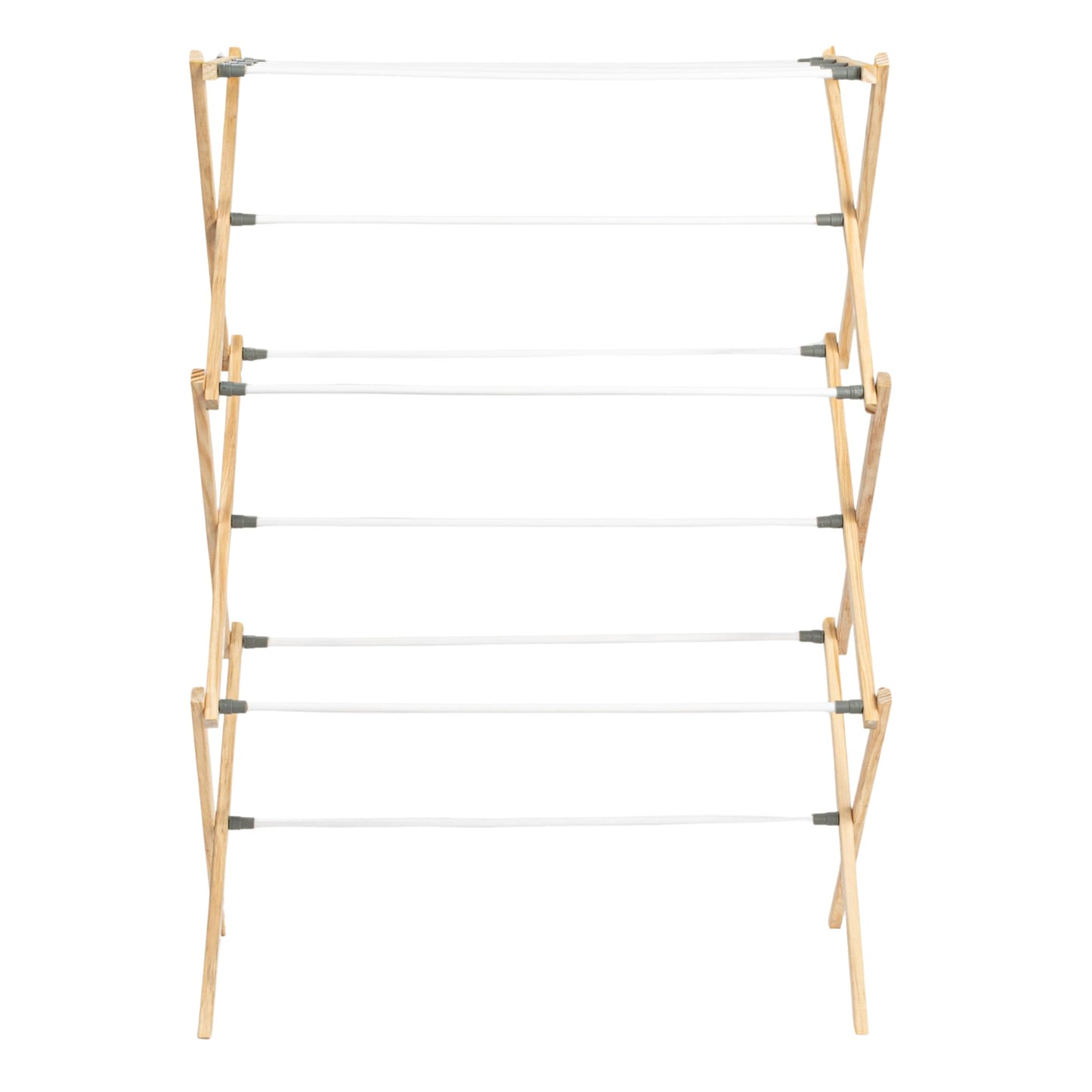 Household Essentials X-Frame Clothes Drying Rack, Stabile Wood Frame with Slanted Feet, Smooth Vinyl Wrapped Rods, 23.8 Feet of Hanging Space, Ready to Assemble, Flat Top, Natural