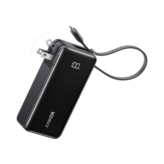 Anker Nano 3-in-1 Power Bank, Built-in Lightning Cable, USB-C Port, Foldable AC Plug for Fast Recharging, 30W Max Output, 10,000mAh Capacity, Compatible with iPhone 14 Series, AirPods, and More