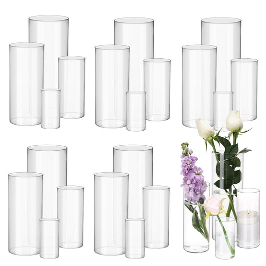 Fixwal 24pcs Clear Glass Cylinder Vases, 4, 6, 8, 10 Inch Tall Cylinder Vases for Centerpieces, Glass Flower Vase Floating Candle Holder Vase for Table Shelf, Party, Wedding, Home Decor