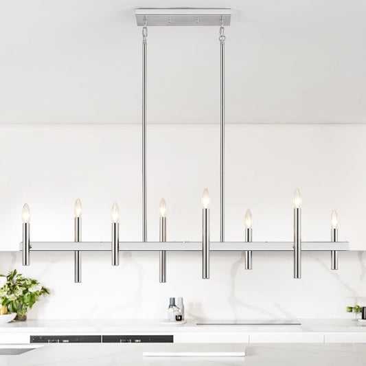 47” Brushed Nickel Chandelier Kitchen Island Lighting 8-Light Linear Pendant Light Fixtures Contemporary Modern Chandeliers for Dining Room Over Table Hanging Light for Living Room Bar Pool Table