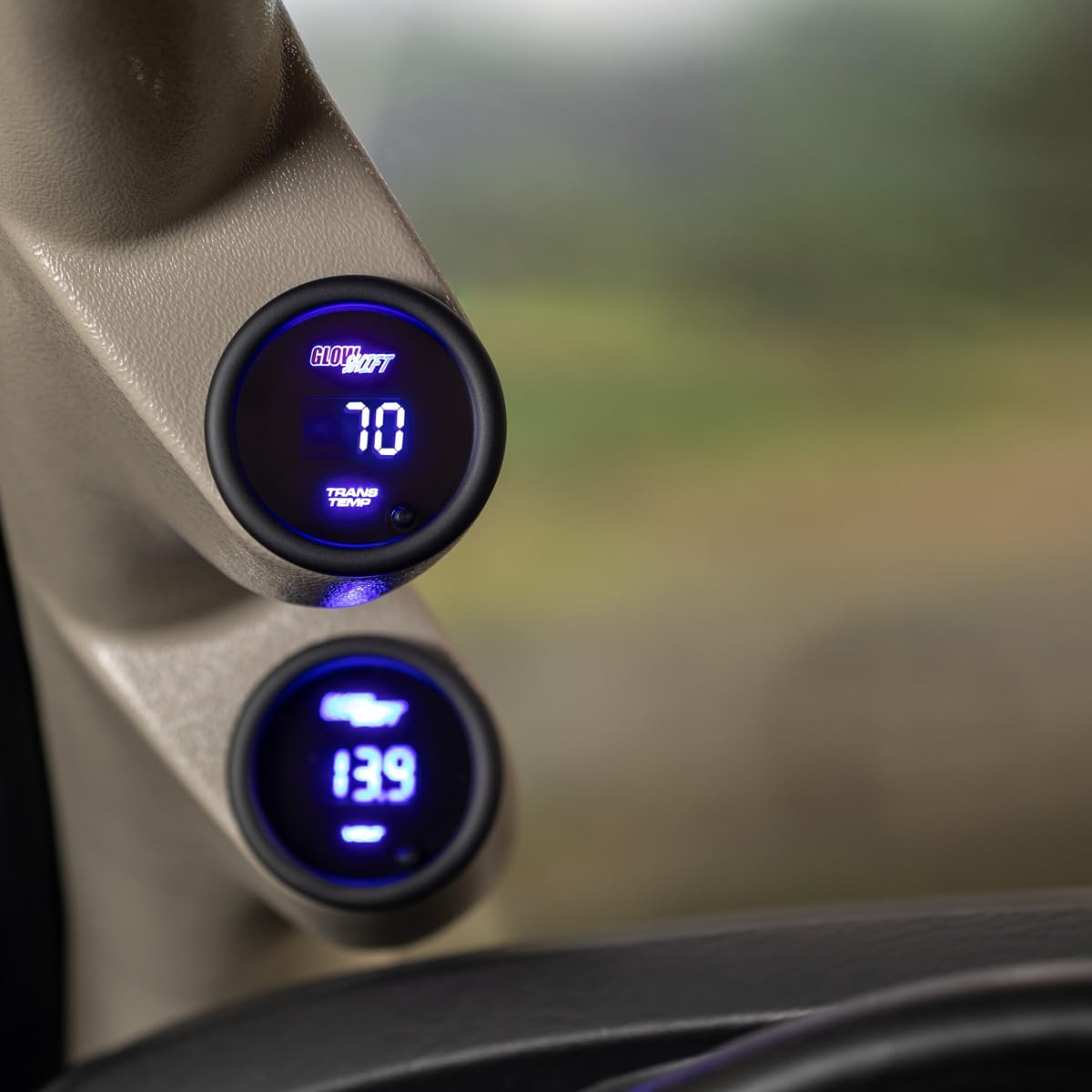 GlowShift 10 Color Digital 300F Transmission Temperature Gauge Kit - Includes 1/8-27 NPT Electronic Sensor & Wiring - Multi-Color LED Display - Tinted Lens - for Car & Truck - 2-1/16" (52mm)