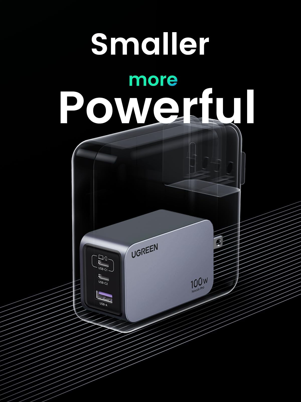 UGREEN Nexode Pro 100W GaN USB C Wall Charger, 3-Port Compact Fast PPS Charger for MacBook Pro/Air, Pixelbook, iPad, iPhone 17/16/15 Series, Galaxy S25/S24, Pixel 10/9, Steam Deck
