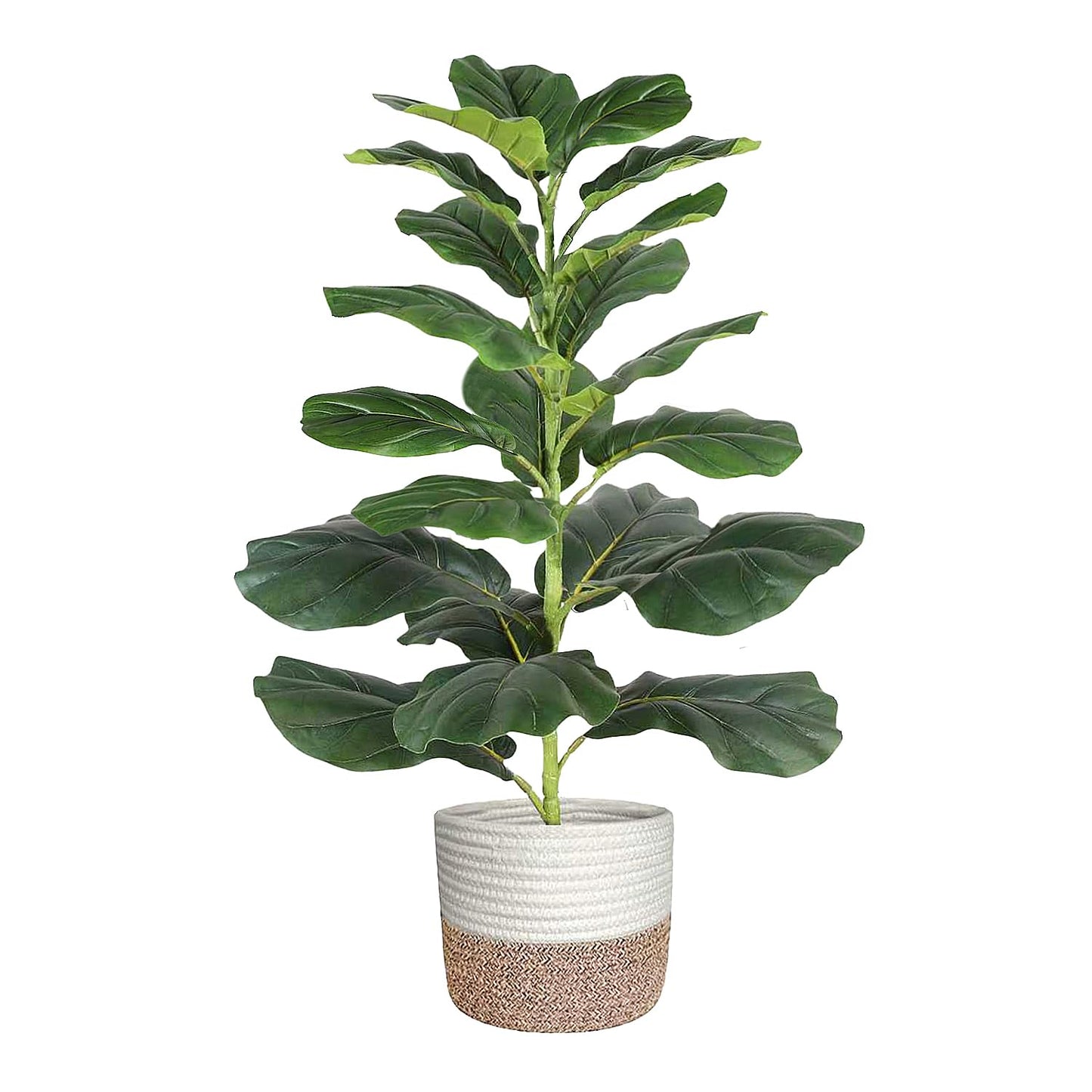 30" Artificial Fiddle Leaf Fig Tree, Realistic Fake Plants Faux Trees Indoor with Cotton Rope Basket, Artificial Plants Indoor for Apartment Home Living Room Office Decor