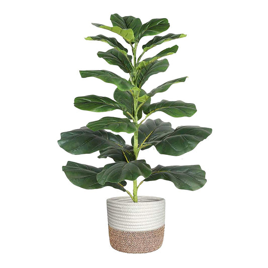 30" Artificial Fiddle Leaf Fig Tree, Realistic Fake Plants Faux Trees Indoor with Cotton Rope Basket, Artificial Plants Indoor for Apartment Home Living Room Office Decor