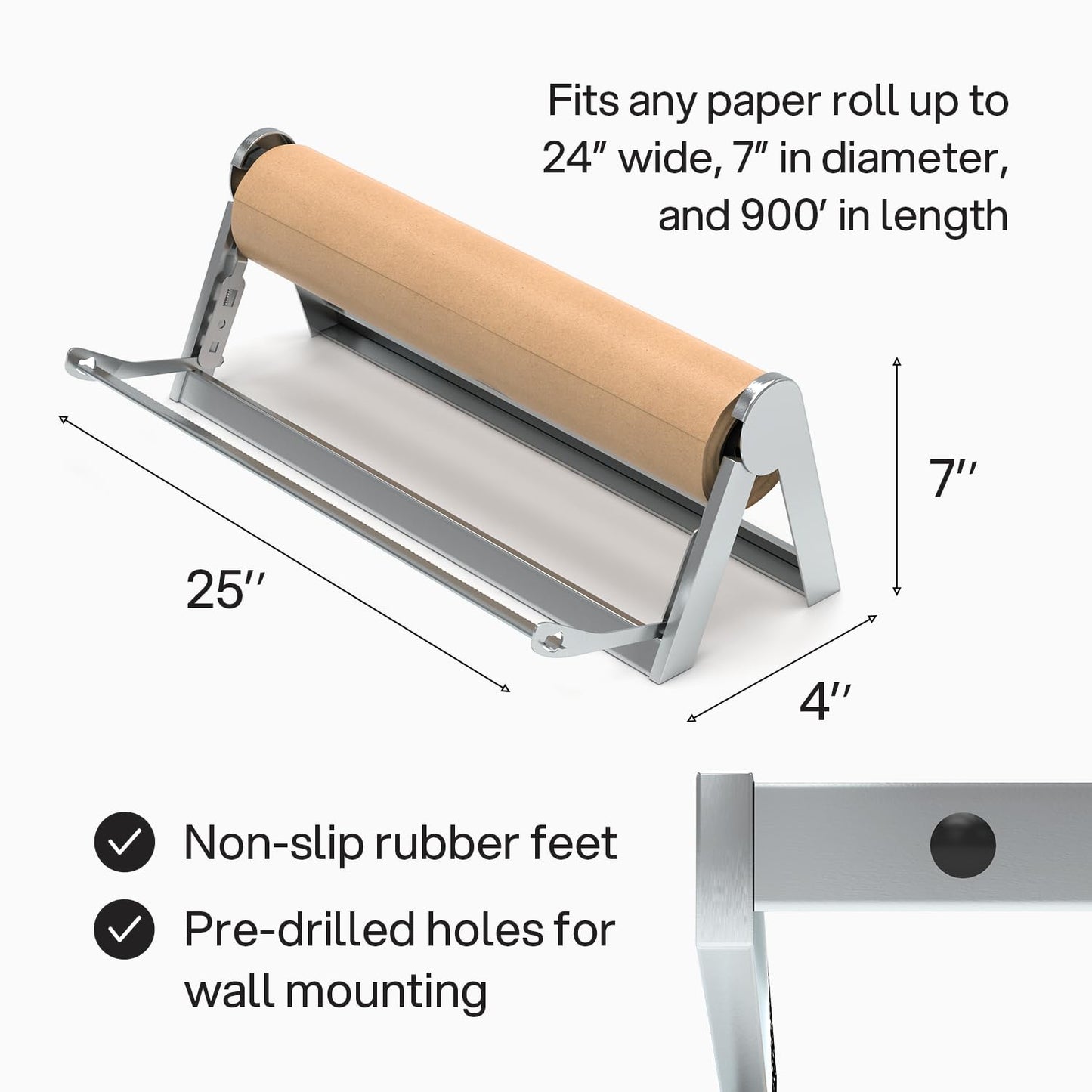 Kenley Butcher Paper Dispenser - Large Holder and Cutter for Wrapping Butcher Craft Freezer Paper Roll - Wall Mount or Tabletop - Carbon Steel Non-Slip Cutter with Serrated Blade (24-Inch)