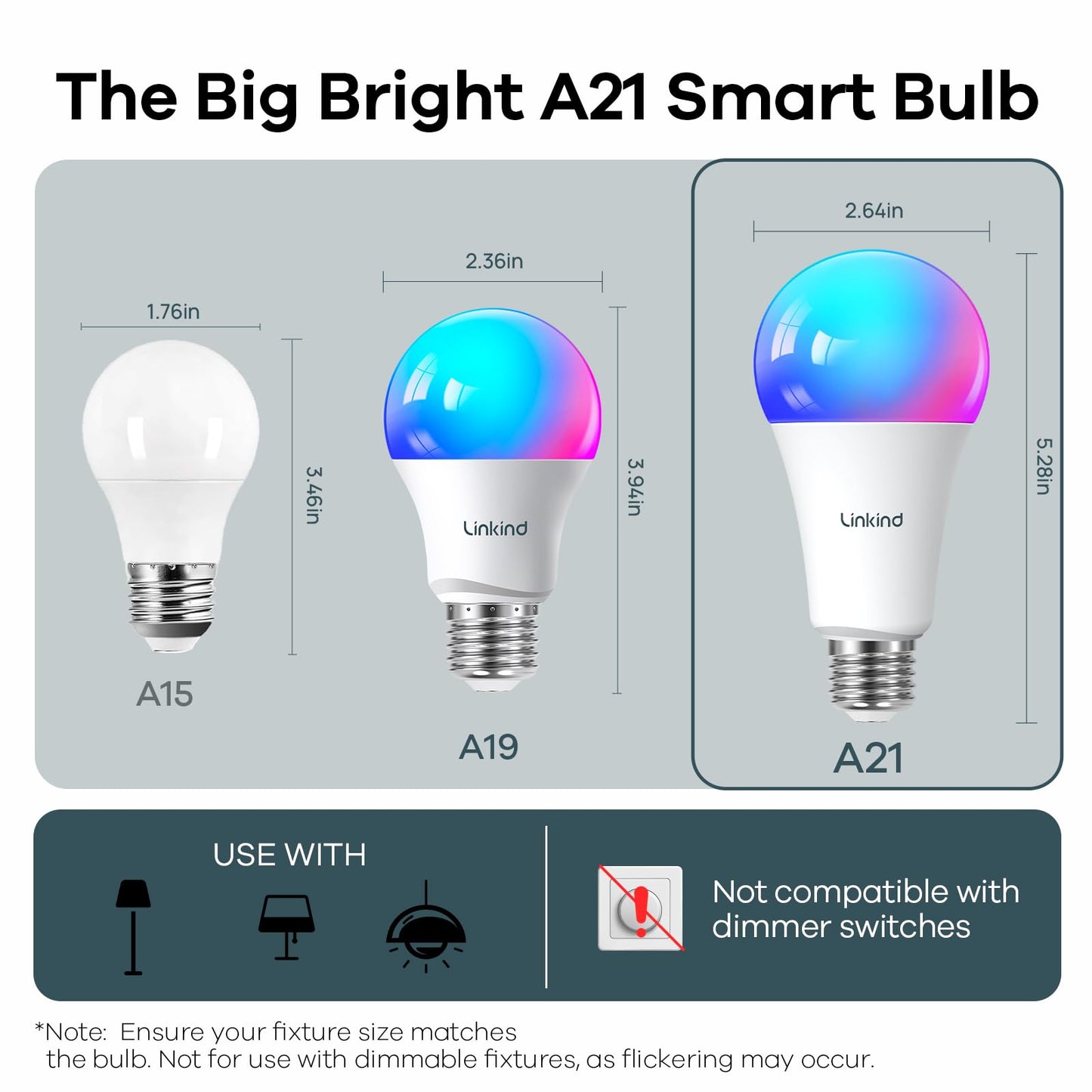 Linkind Smart Light Bulbs, 1600LM (100W Equivalent) Smart Bulb, Compatible with Alexa, RGBTW Color Changing Bulb Music Sync, 2.4GHz Wi-Fi & Bluetooth, LED Alexa Light Bulbs 14W, A21 E26, 6Pack