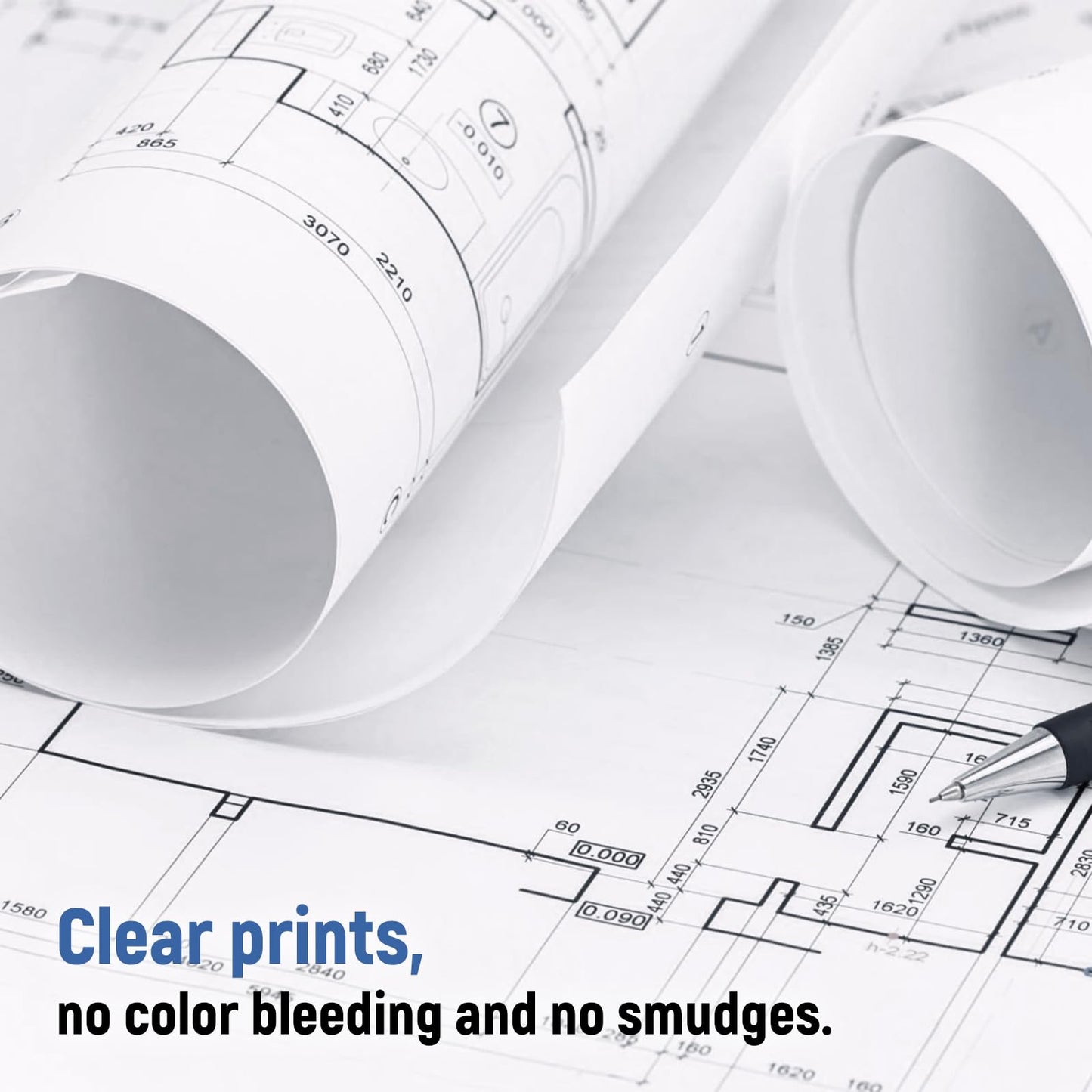 36" x 150' Wide Format Plotter Paper, Goefun CAD Bond Paper Rolls 2" Core for CAD Printing on Wide Format Printers, 4 Rolls