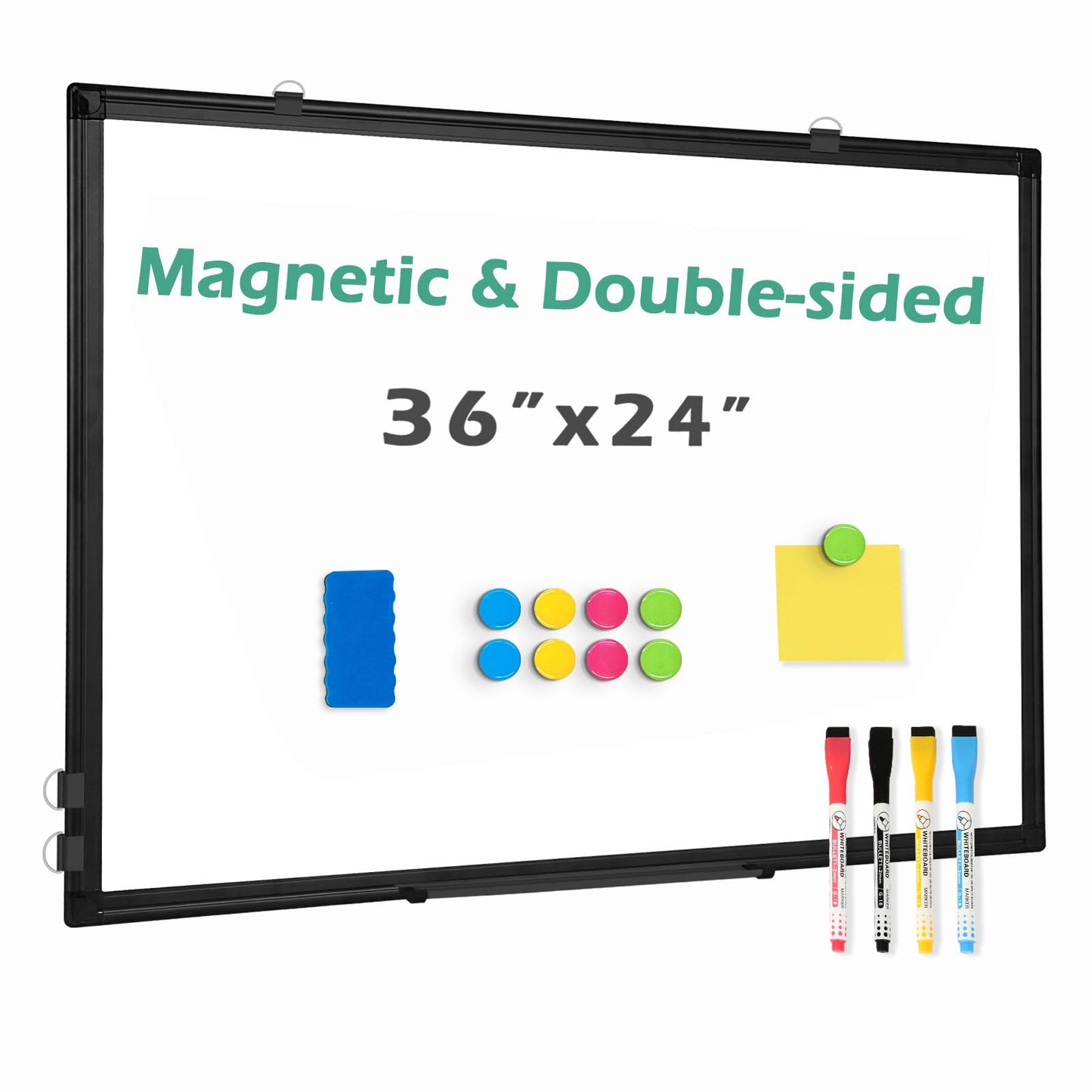 QUEENLINK Double Sided Magnetic White Board，36"x24" Dry Erase Whiteboard for Wall with Black Aluminum Frame Presentation Board for School, Office and Home