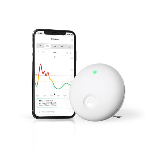 Airthings 322 Wave Enhance -Indoor Air Quality Monitor for CO2, VOC, Humidity, Temp, Pressure plus Noise & Light Sensors - Monitors Conditions for Sleep in Bedrooms & for Concentration in Home Offices