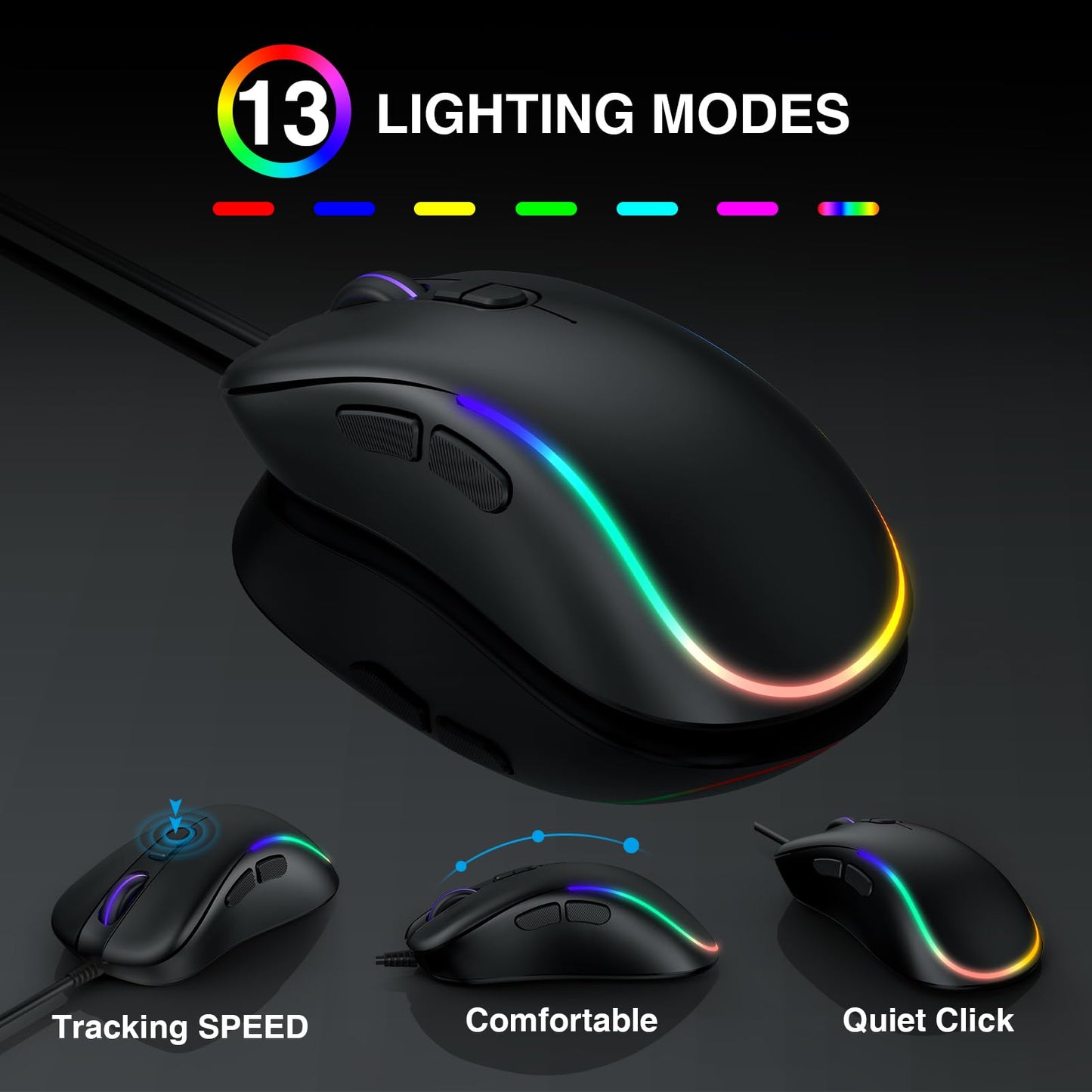 Wired Keyboard and Mouse, Large Print Backlit Keyboard with Wrist Rest and 7-Color Backlit, Lighted Computer Keyboards Easy to See, Light Up USB Keyboard Mouse Combo for PC, Windows, Laptop SABLUTE