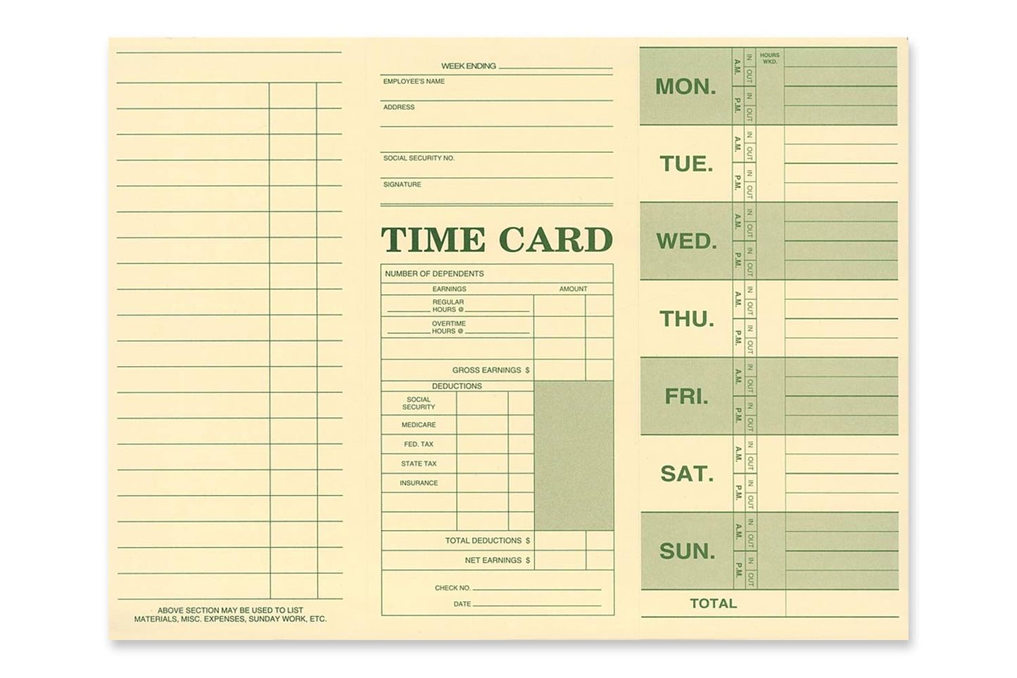 NextDayLabels - Employee Attendance Weekly Time Card (Pack of 250)