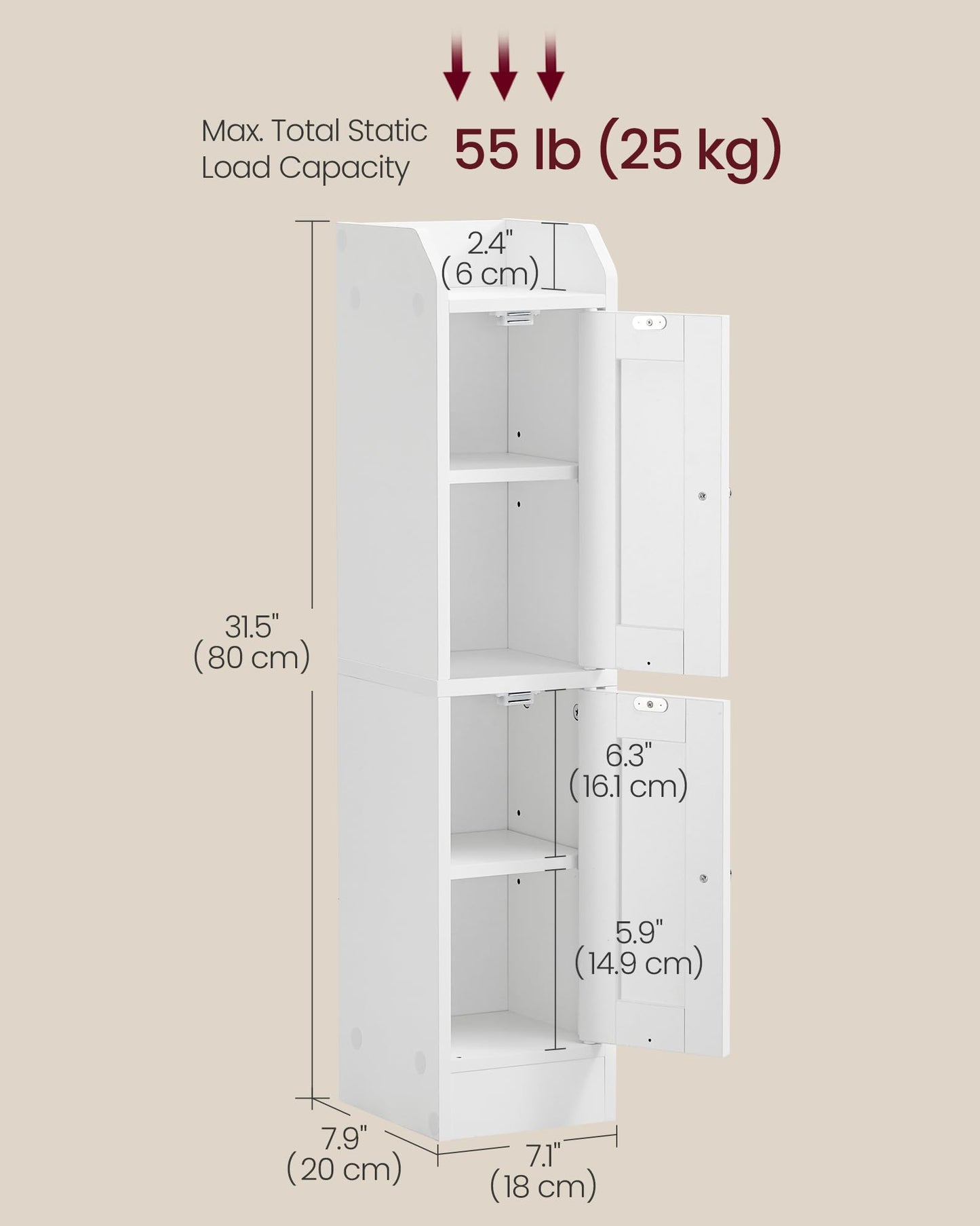 VASAGLE Siren Collection - Slim Storage Cabinet with Reversible Doors, Small Storage Corner Floor Cabinet, Narrow Orgnizer, Adjustable Shelves, Farmhouse, Cloud White UBBK312WB01S