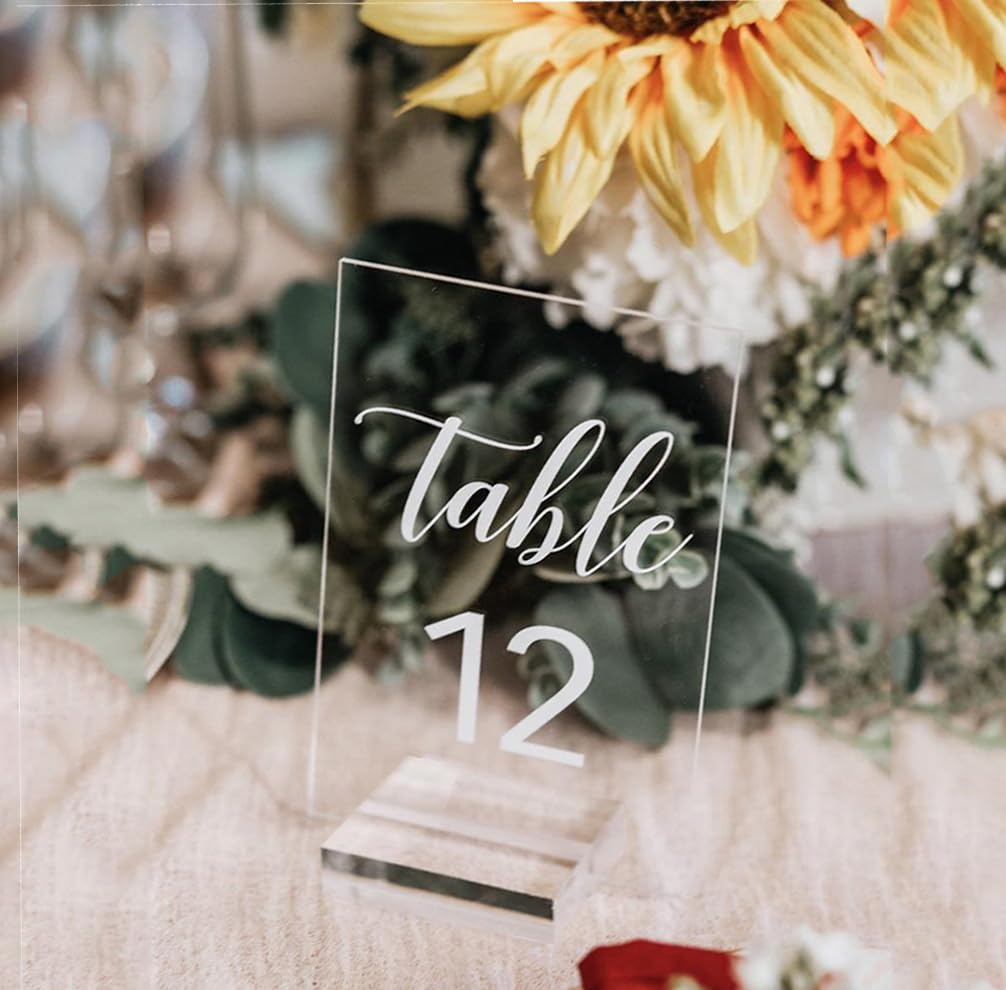 60 PACK Acrylic Sign Holders, Clear Acrylic Sign Stand,Acrylic Table Number Holder for Wedding Table Number/Sign/