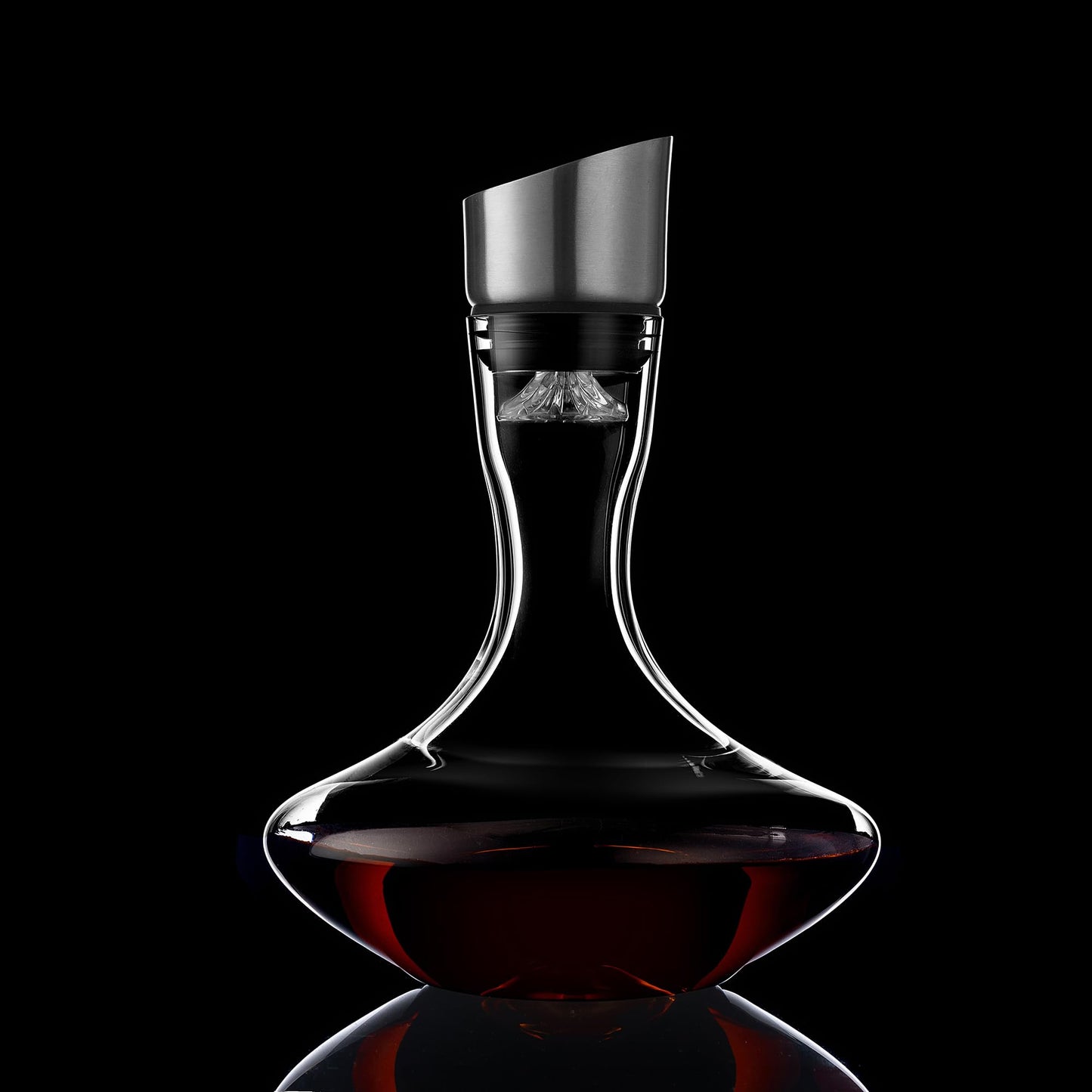 VnoPerito Wine Decanter,Red Wine Carafe,Decanter with Built-in Aerator Pourer, 100% Hand Blown Lead-free Crystal Glass with Stainless Steel Pourer Lid, Filter, Wine Gifts for Men