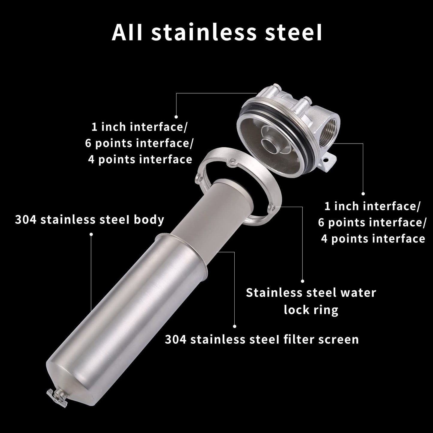 Amwater NSF/ANSI 42 Certification Stainless Steel Filter Housing for 10" Filter Cartridge, 3/4" NPT Water Filter Housing for Whole House Water Purification of Stainless Steel 304 (10" A Housing)