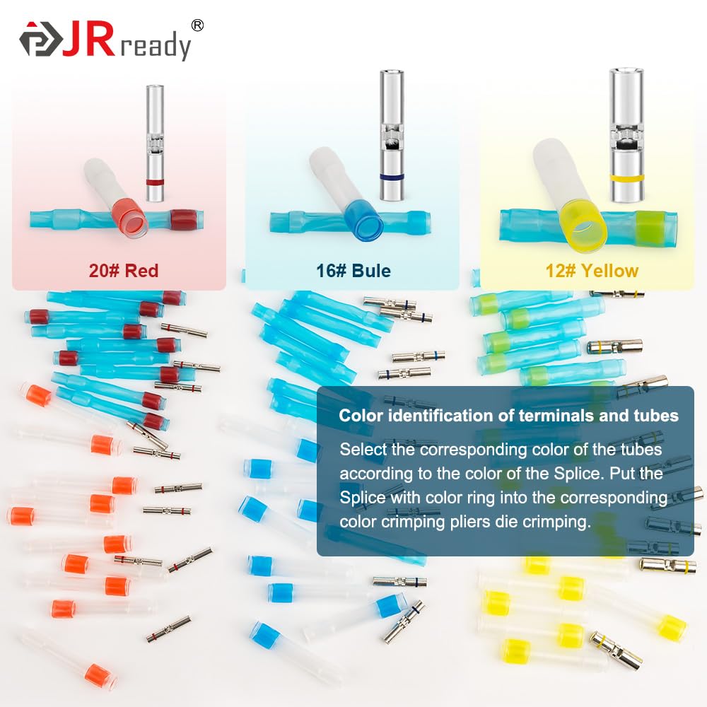 JRready ST6385-20-50 Red Heat Shrink Butt Splice Connector 26-20 AWG (M81824/1-1 Equivalent), Waterproof Non Insulated Butt Connectors with Copper Splice Connectors and PVDF&PE Heat Shrinkable Tubes