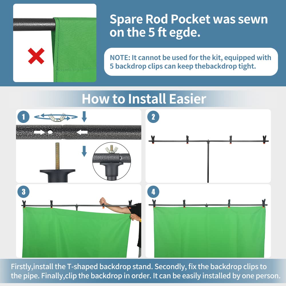 Blue Green Screen Backdrop Kit, HEMMOTOP 2-in-1 6.5x5 ft Green Screen Stand for Streaming,Blue Greenscreen Background with Adjustable Photo Backdrop Stand for Photography,Zoom with Carrying Case&Clips