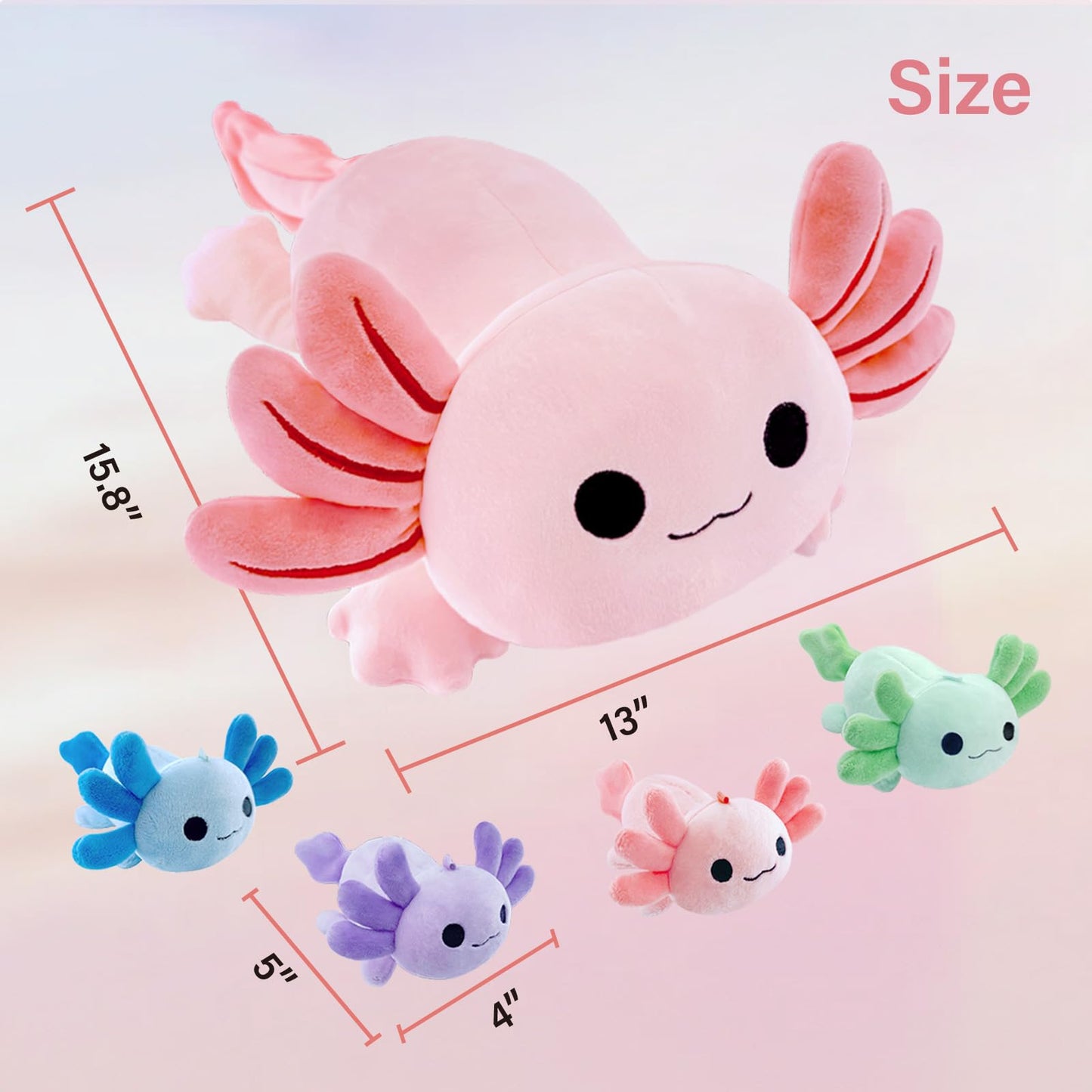 YUNCOL Axolotl Plush，Cute Axolotl Mommy Stuffed Animal with 4 Baby Axolotl Plushies in Tummy，Kawaii Axolotl Plush Toy Gift for Kids Girls Boys