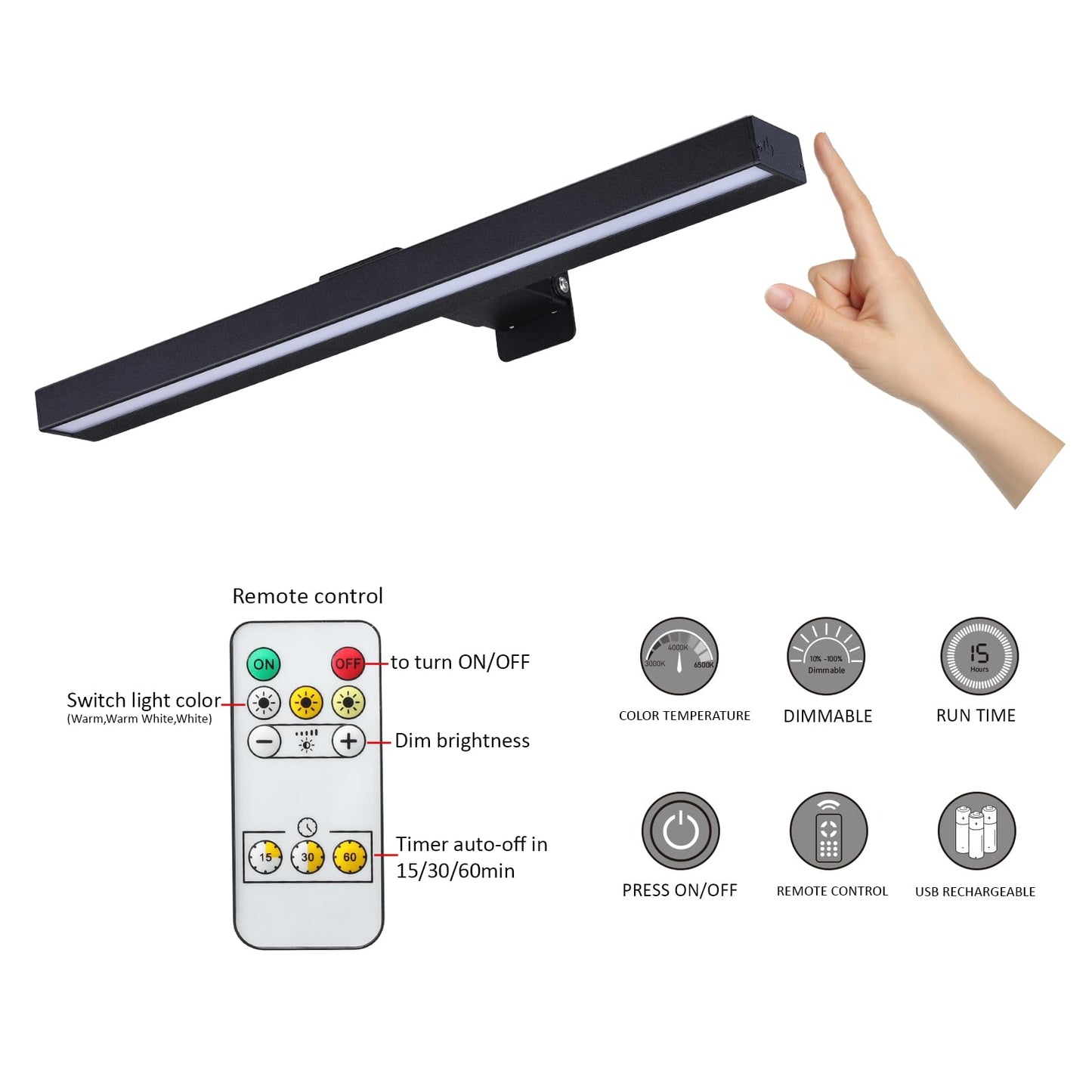 MIOBLUE LED Picture Lights with Remote, 16in Metal Battery Operated Picture Light,Rechargeable Display Lamp,Dimmable Dartboard Light with Timer for Frame Wall Portrait Art, 2Pack