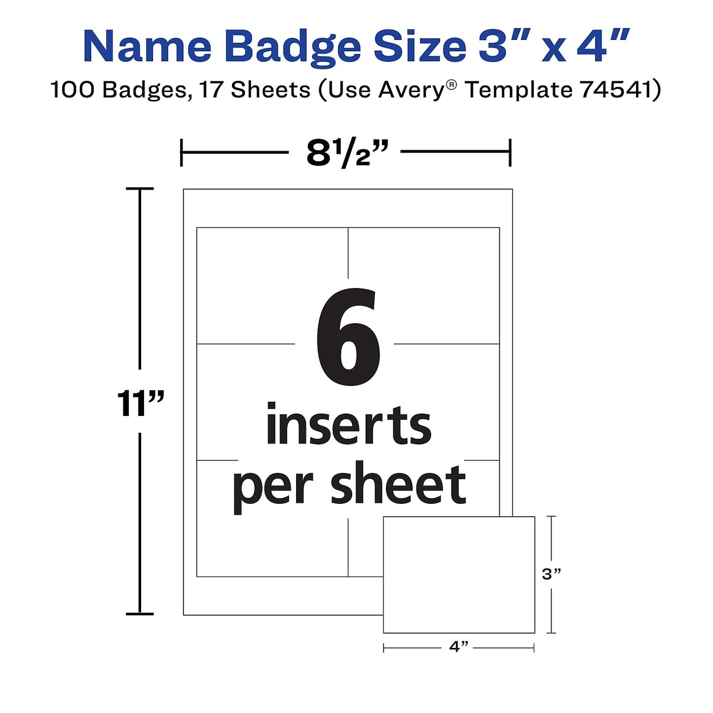 Clip-Style Name Badge Holder with Laser/Inkjet Insert, Top Load, 4 x 3, White, 100/Box