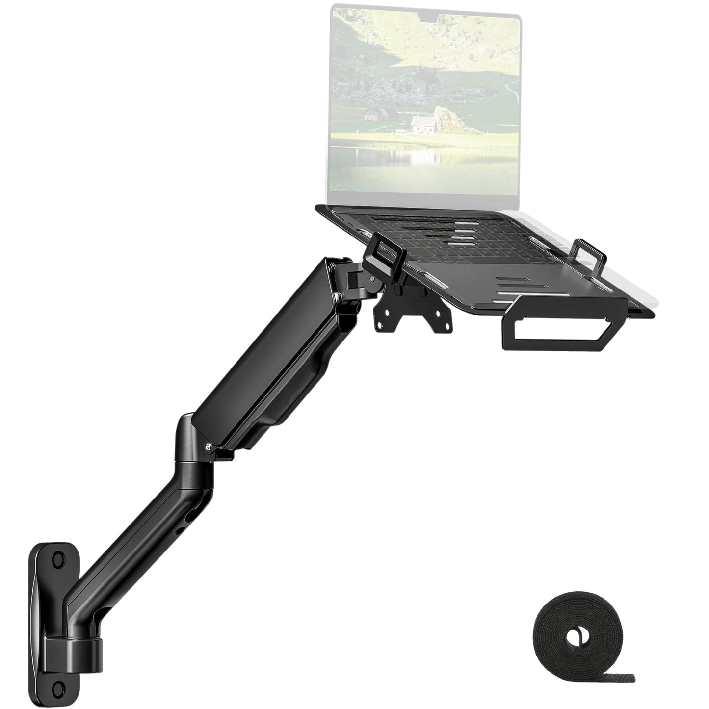 monTEK Laptop Arm Wall Mount, 2-in-1 Full Motion Monitor & Laptop Stand with Adjustable Tray, Fits Max 18" Notebook and 32" Screen, Metal Ergonomic Single Monitor Holds Up to 19.8lbs