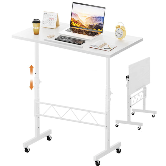 COMHOMA Standing Desk Adjustable Height & Tiltable Tabletop, Portable Stand Up Desk for Laptop, Mobile Folding Desk for Home Office Work and Walking Pad Treadmill, Height 30.7"-46.4", White