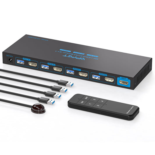 8K@60HZ HDMI KVM Switch 4 Computers 1 Monitor USB3.0 4K120Hz 4 Port KVM Switches for 4 PCs Share 1 Monitor and 4 USB Devices, Such as Keyboard Mouse Printer, with Controller and 4 USB Cables