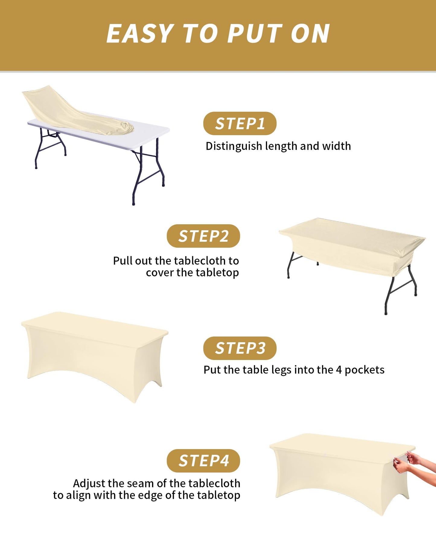 Fixwal 6 Pack 6Ft Ivory Table Cover, Spandex Fitted Tablecloths Rectangle, Wrinkle-Free and Stretch Folding Table Cloth for Banquet, Wedding, Party, Trade Show
