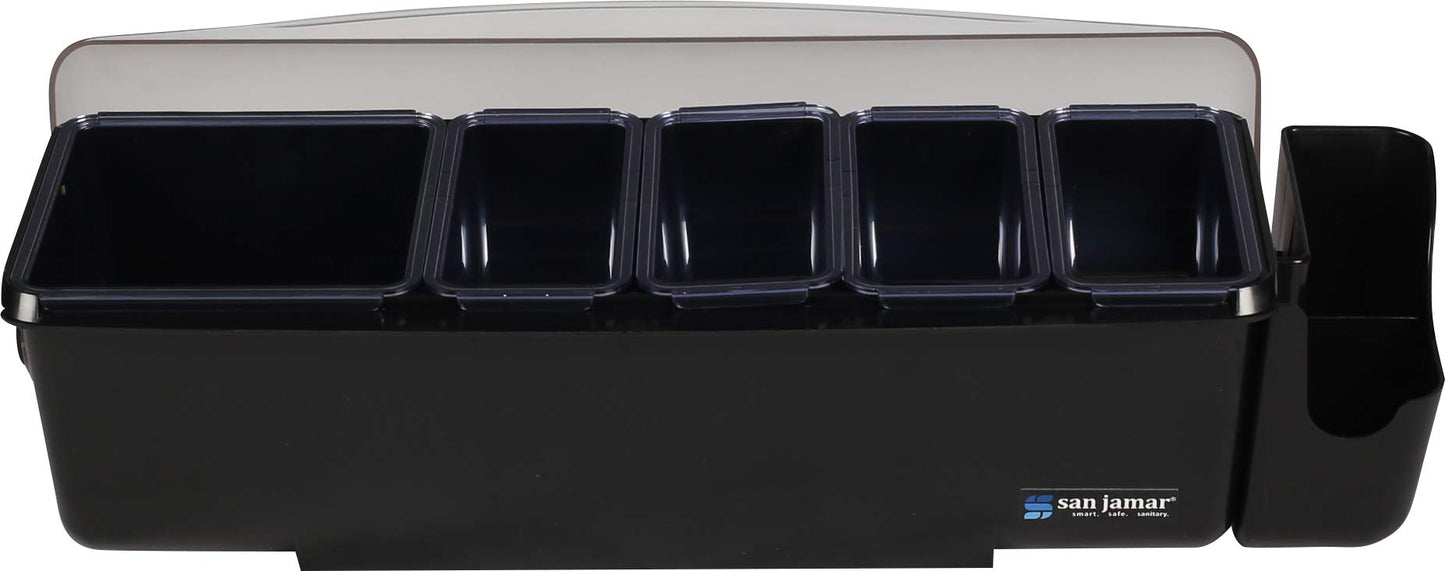 San Jamar Dome Garnish Center 5 Tray with Dome Lid for Kitchen, Bar, And Restaurants, Plastic, 8 Pints, Black