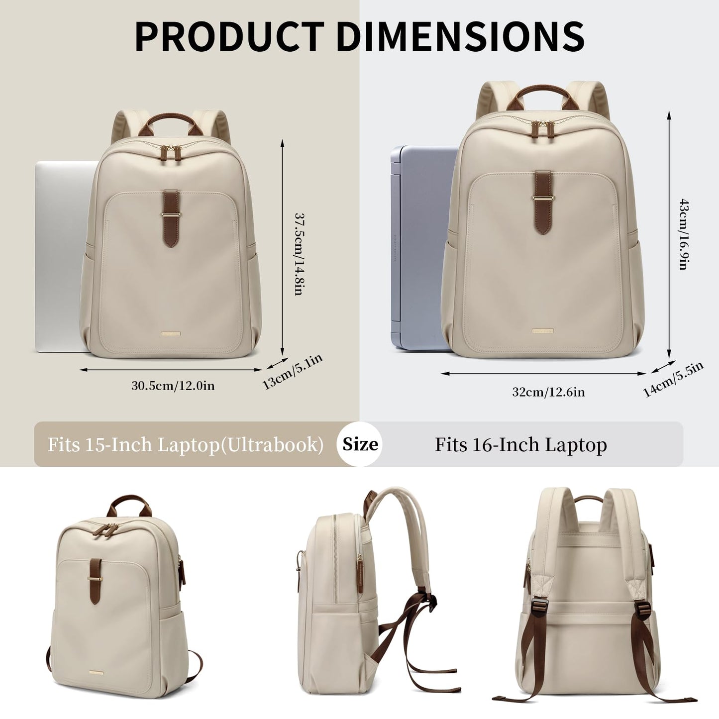 GOLF SUPAGS Laptop Backpack Purse for Women Fits 16 Inch Notebook Casual Daypack Work Travel College Bookbag Fashion Computer Bag (Apricot, 16 Inch)