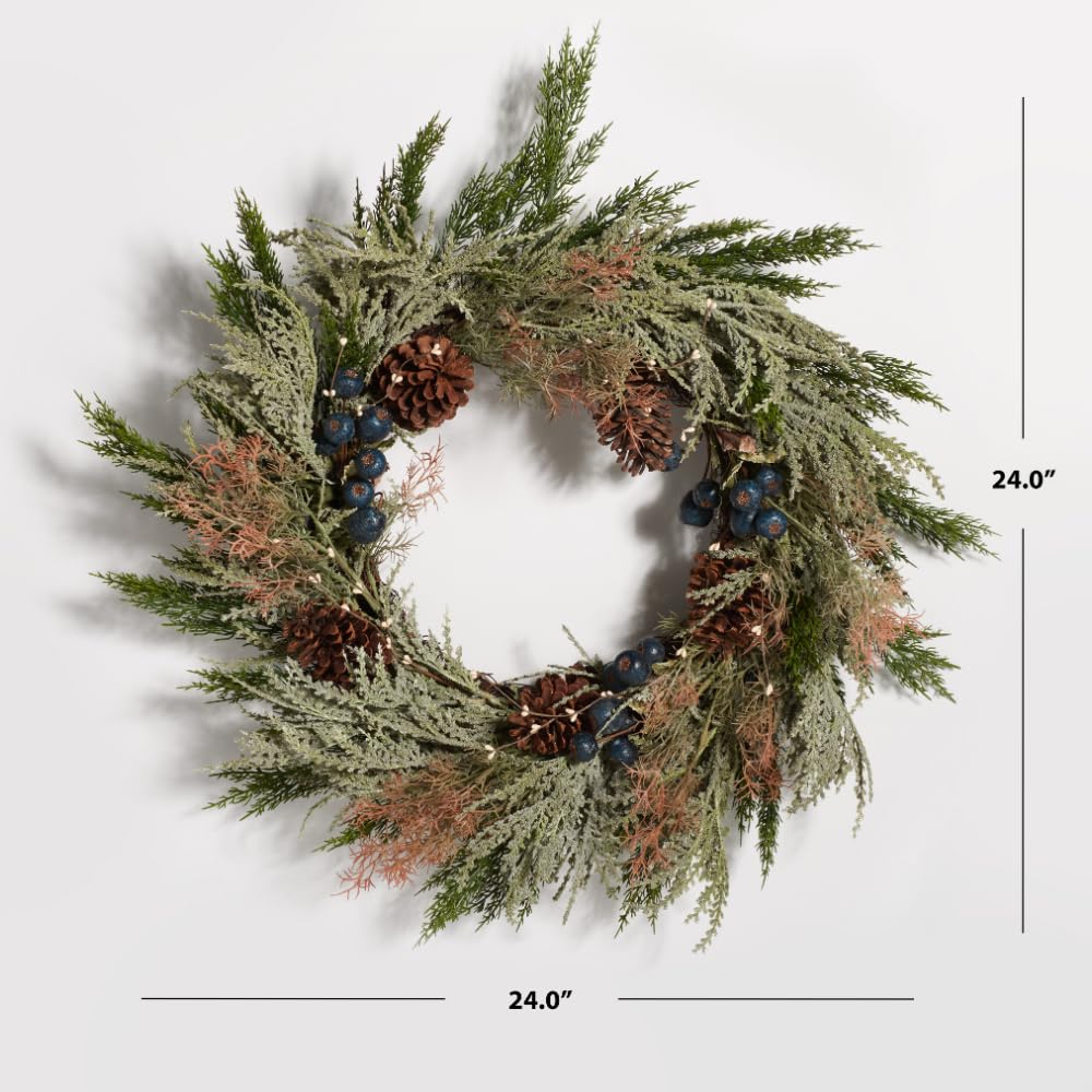 SAFAVIEH Home Collection 24-inch Decorative Artificial Pine Wreath with Pine Cones & Blueberries (Fully Assembled)