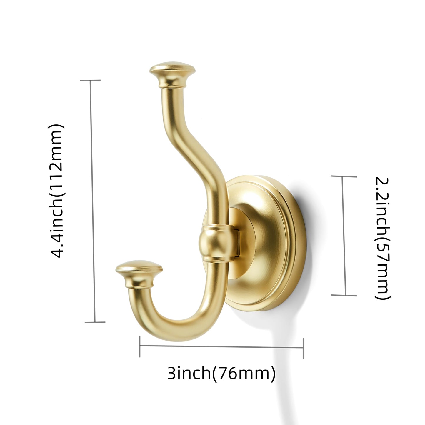 khtumeware 3 Pack 4-1/2 inch Zinc Alloy Vintage Wall Brushed Gold Large Coat Hooks Suitable for Tile, Wood Board, Glass Walls, Bathroom, Entrance Hall, Kitchen, Multi-Functional Robe Hooks