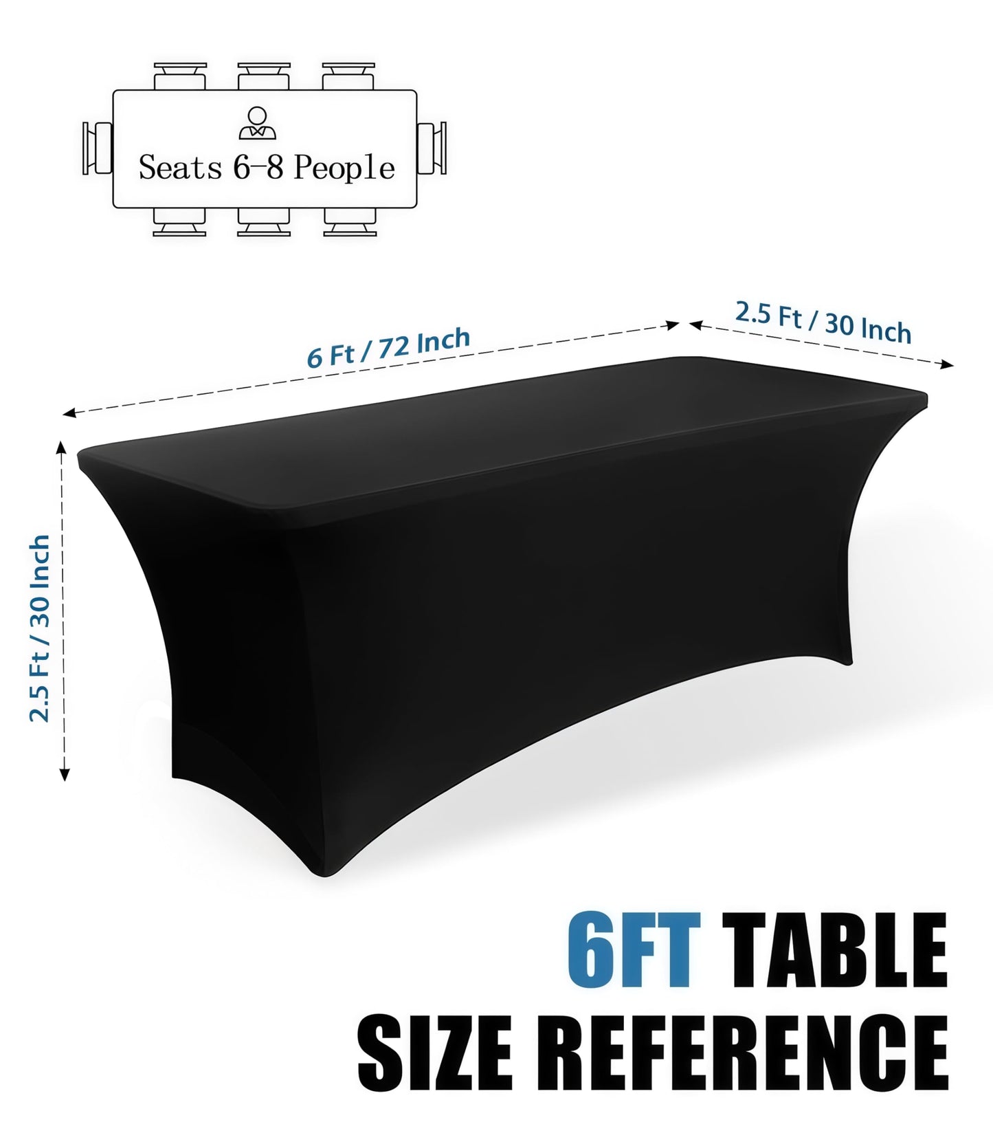 Lemict 6FT Black Table Cloth - 6 Pack Fitted Stretch Rectangle Spandex Tablecloth, Washable Table Cover for Party, Picnic, Wedding, Banquet, Birthday and Festival(30" x 72")