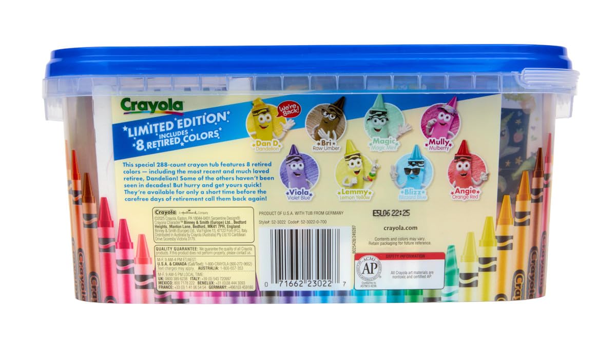 Crayola Crayon Tub (288ct), Bulk Crayons for Kids, Limited Edition Crayon Colors, Classroom Art Supplies for Preschool & Kindergarten,