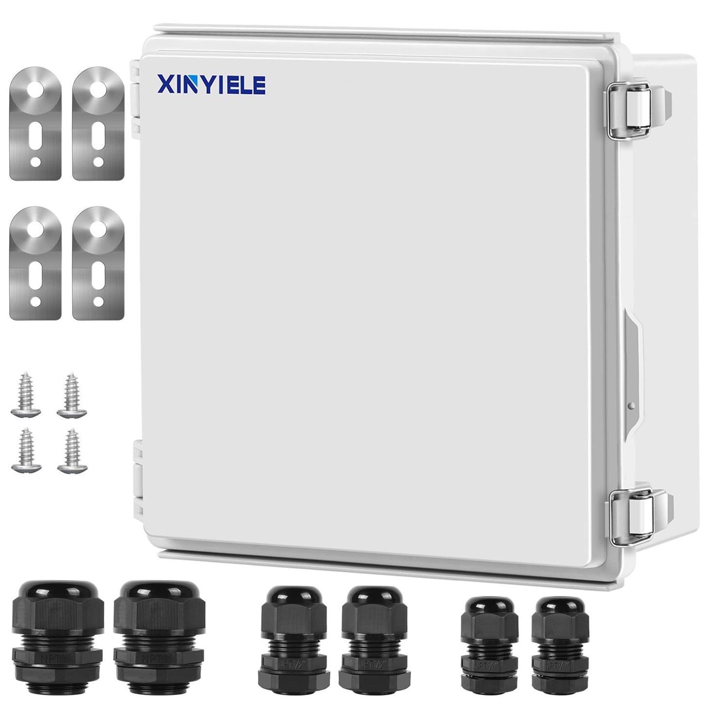 XINYIELE Waterproof Outdoor Project ABS Plastic Junction Box IP67 Weatherproof Dustproof Enclosure with Hinged Cover, Mounting Plate,Wall Brackets for Power Project (11.8"x11.8"x7.1")