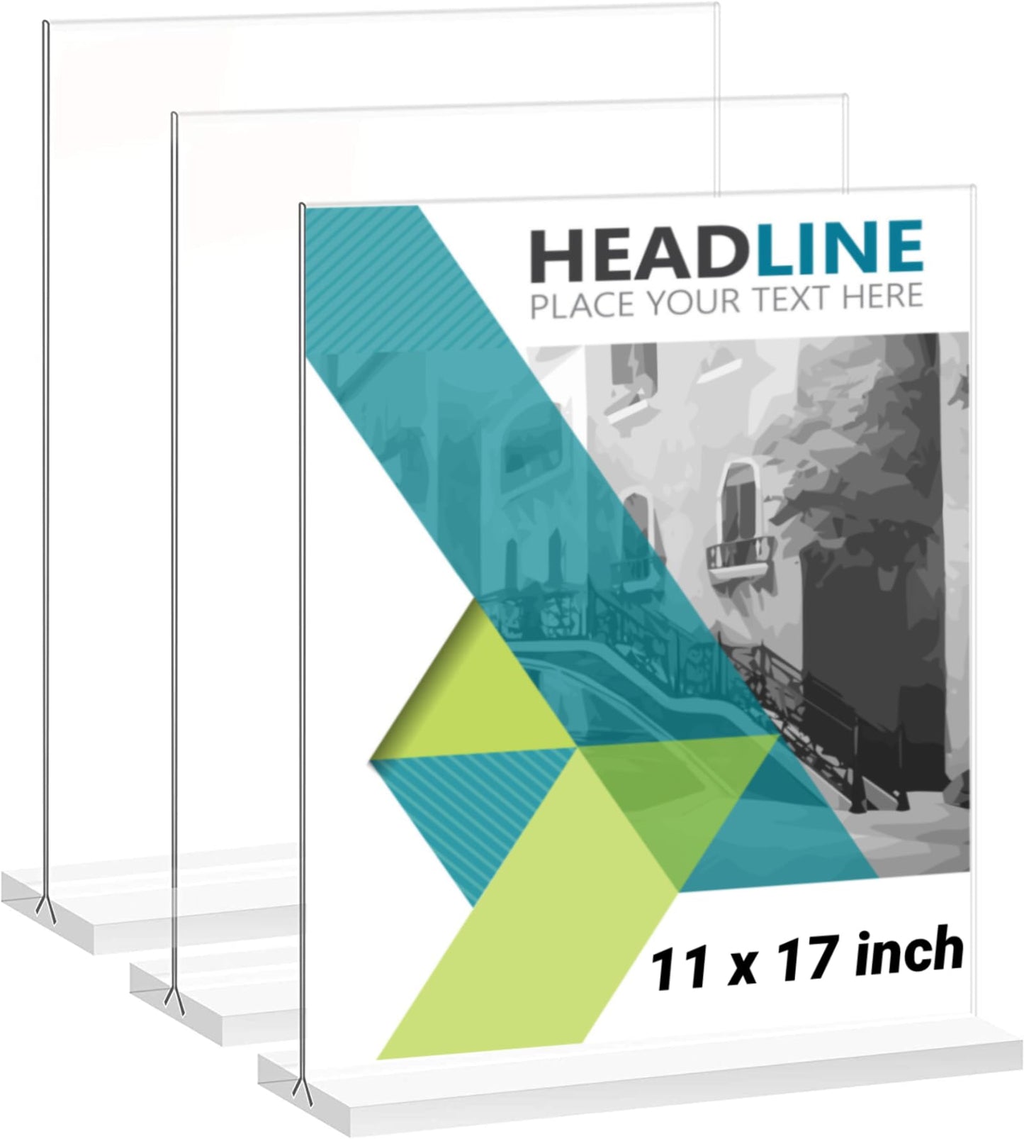 BeapTcely 3 Pack 11 x 17 Inches Acrylic Sign Holder Clear T Shaped Sign Holder Table Menu Display Stand Double Sided Picture Flyer Sign Holder for Office Store Restaurant Hotels (3, 11 x 17 Inches)