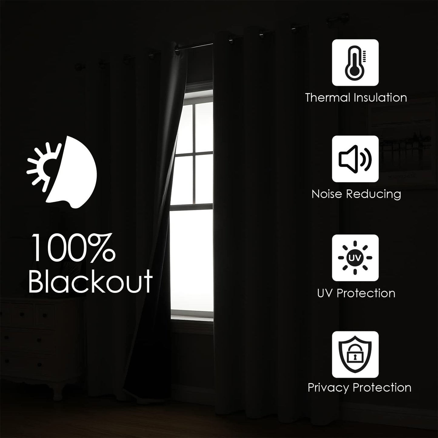 ChrisDowa 100% Blackout Curtains 72 inch Long for Bedroom with Black Liner, 2 Thick Layers Total Blackout Thermal Insulated Grommet Window Curtains 2 Panels Set (Light Grey, 42 x 72 Inch)