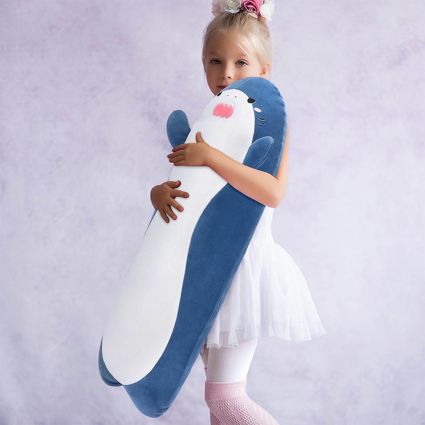 Sprinqdawin Large Shark Plush,33.5" Cute Plushies Long Shark Stuffed Animal,Shark Plush Toys,Cuddly Sleeping Hugging Pillow, Soft Giant Body Pillow,Shark Plushy Gift for Kids Adults Birthday