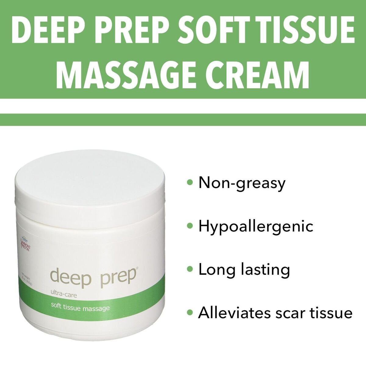 Rolyan Deep Prep Ultra Care Deep Tissue Massage Cream, Hypoallergenic & Odorless Professional Massage Creme for Relaxing Full Body Pain Relief, Unscented & Safe to Use On All Skin Types, 15 Ounce Jar